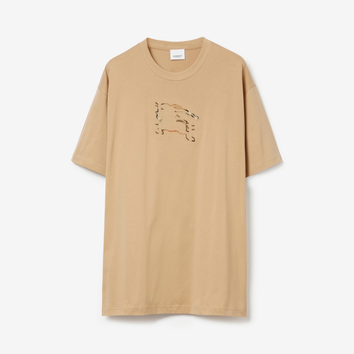 Shop Burberry Check Ekd Cotton T-shirt In Soft Fawn