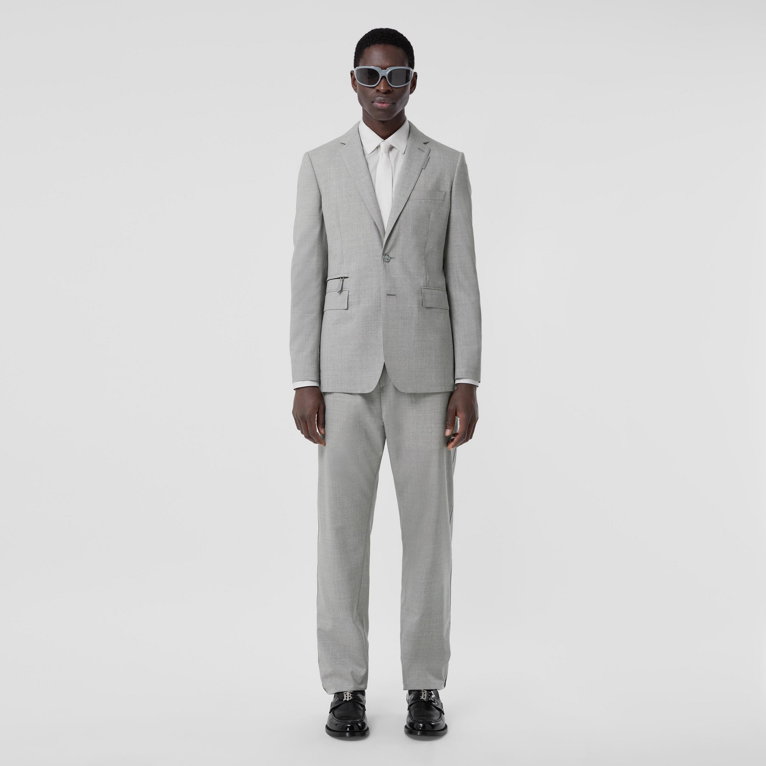 Pocket Detail Wool Tailored Jacket in Grey Taupe Melange - Men | Burberry® Official - 1