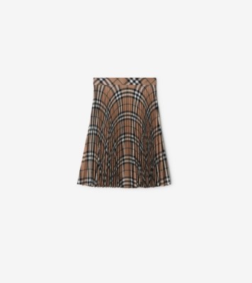 Saia plissada de mescla de la xadrez Linden Feminino La Nylon Burberry oficial