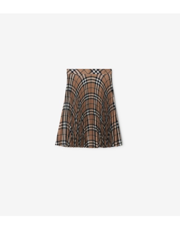 Pleated Check Wool Blend Skirt