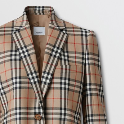 Vintage Check Wool Tailored Jacket in Archive Beige - Women 