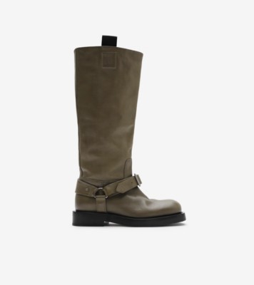 Leather Saddle High Boots in Loch Women Burberry Official