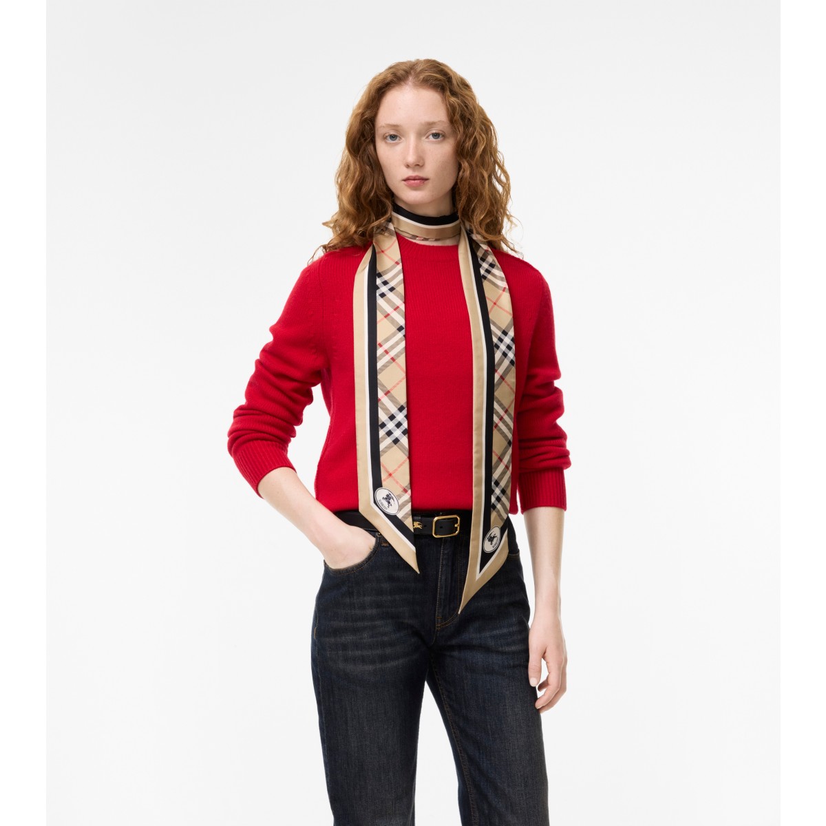  Check Skinny Silk Scarf