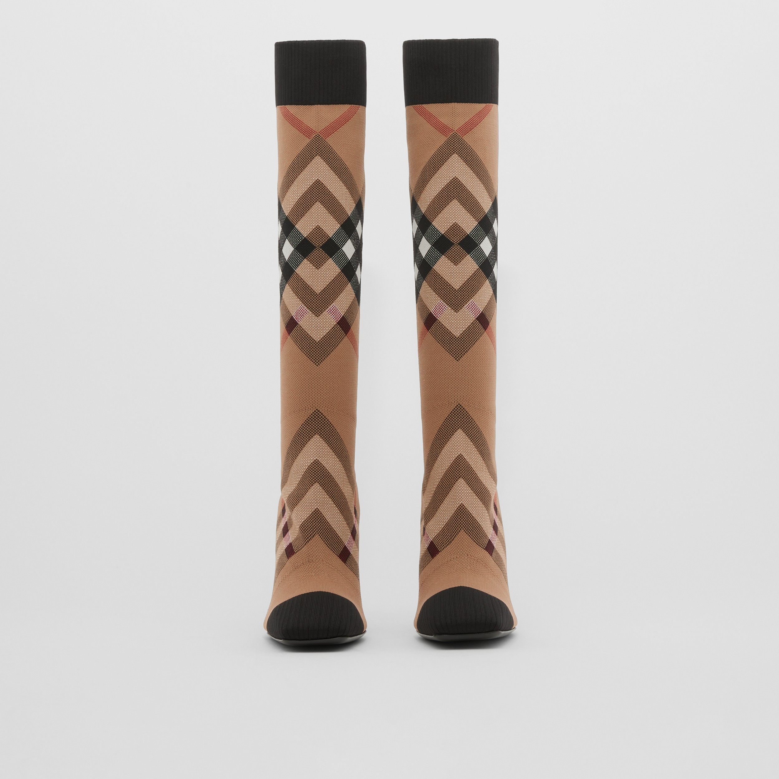 Knitted Check Sock Boots in Birch Brown - Women | Burberry® Official - 4
