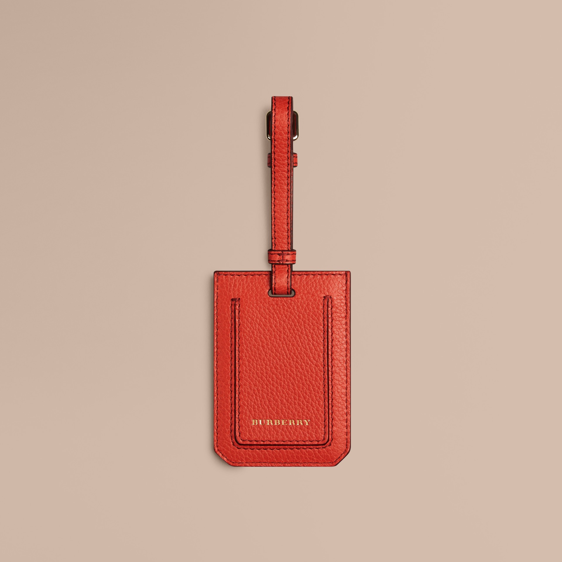 Grainy Leather Luggage Tag in Orange Red Burberry United States