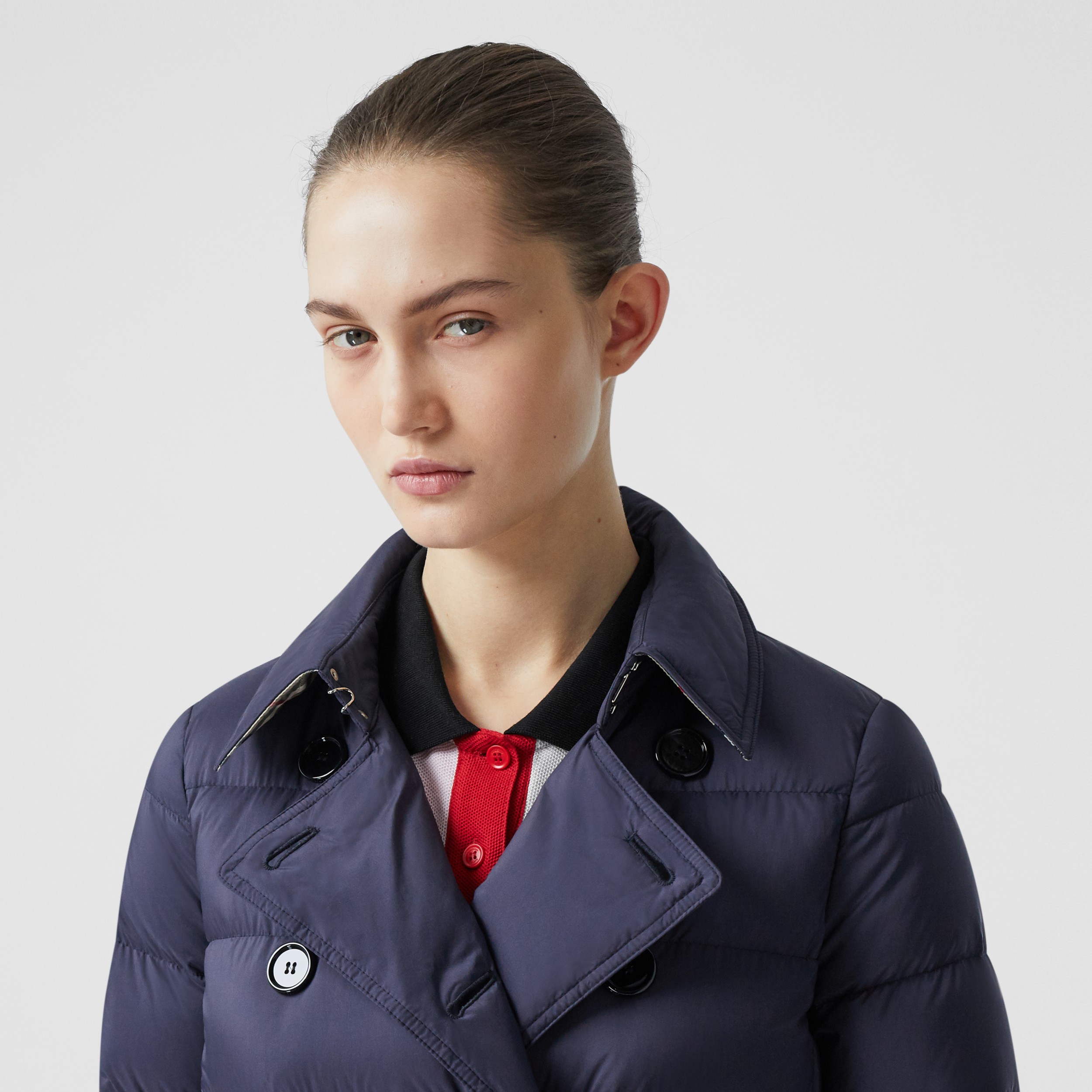 Detachable Hood Downfilled Coat in Navy Women Burberry United States