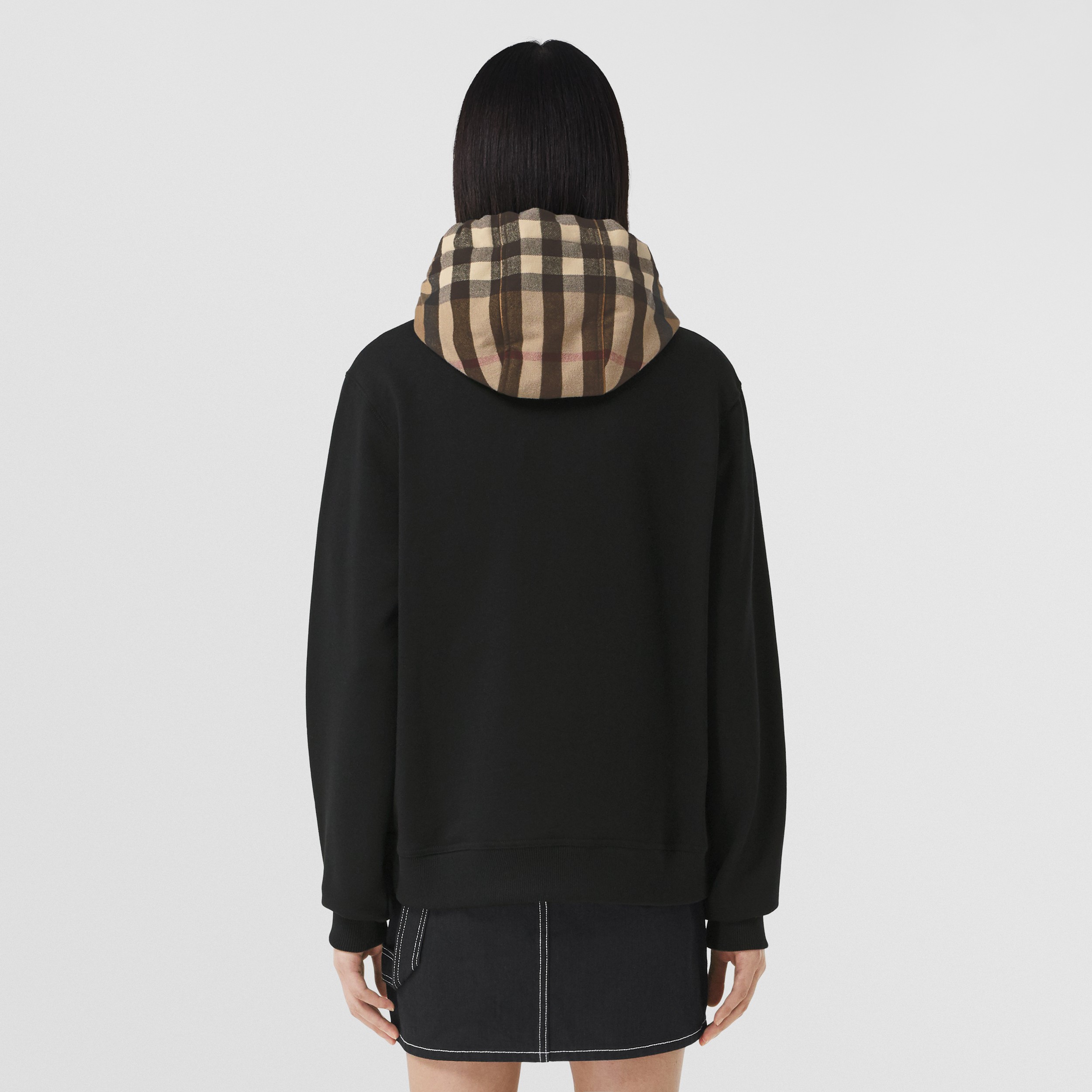 Check Hood Cotton Oversized Hoodie in Black - Women | Burberry® Official - 3