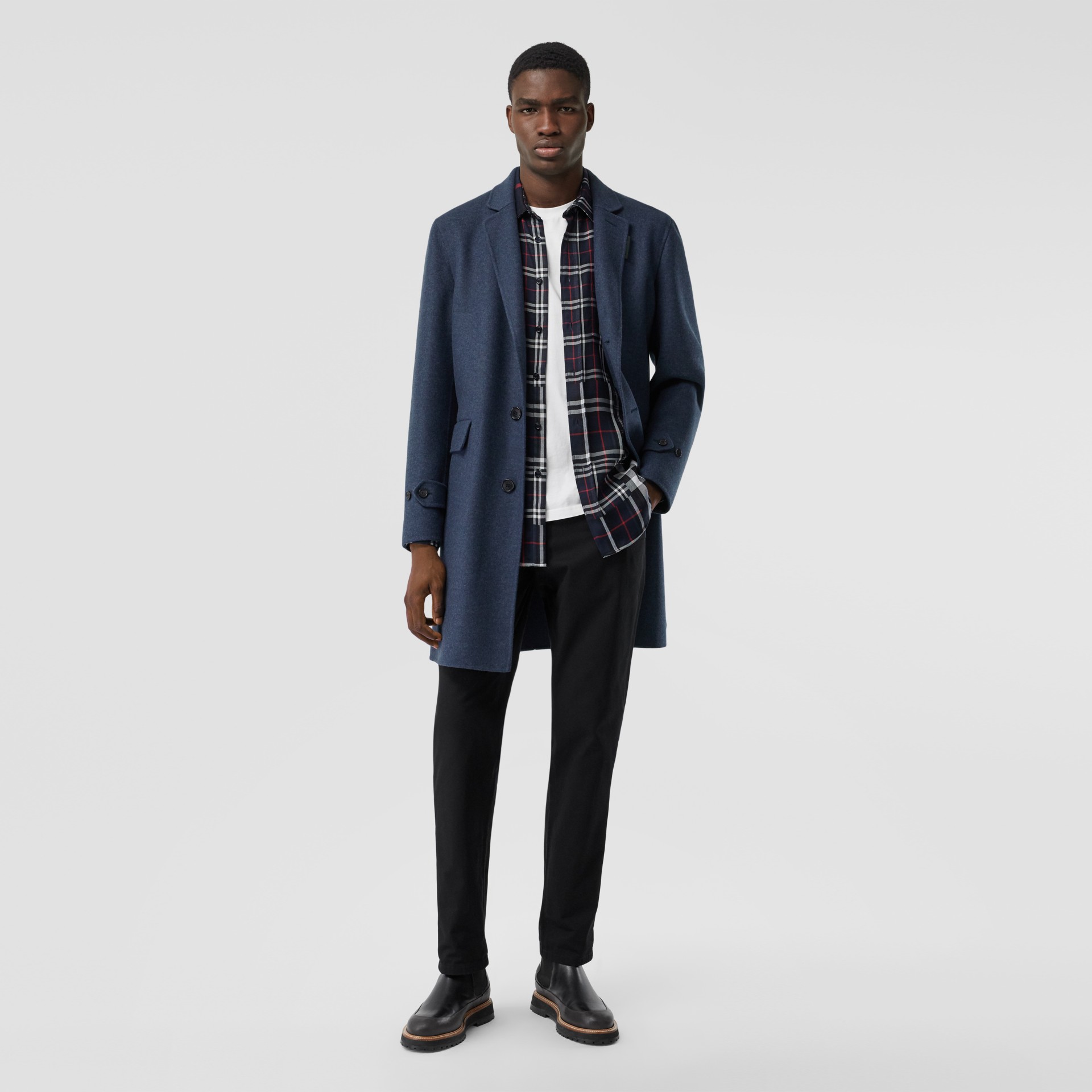 Wool Cashmere Lab Coat in Steel Blue Melange - Men | Burberry United States