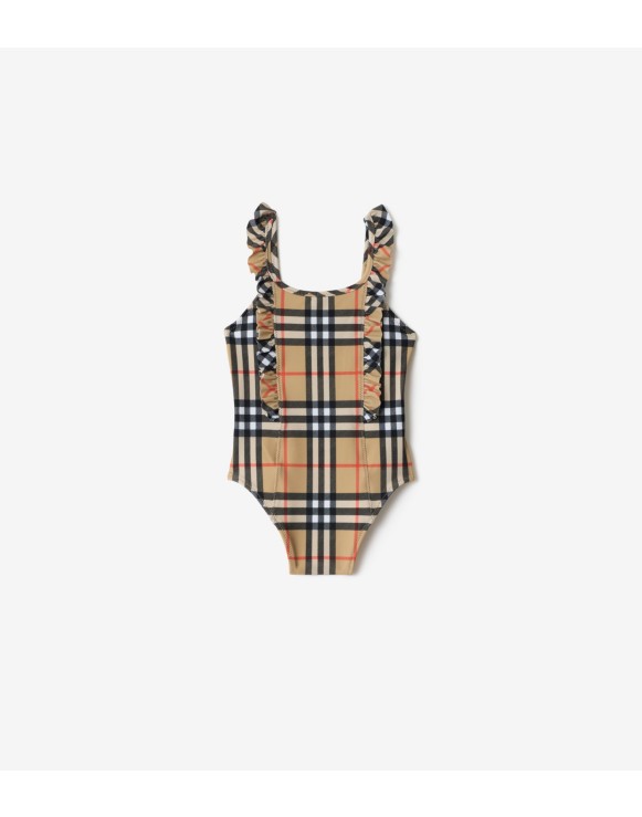 Costume da bagno con arricciature e finiture Check