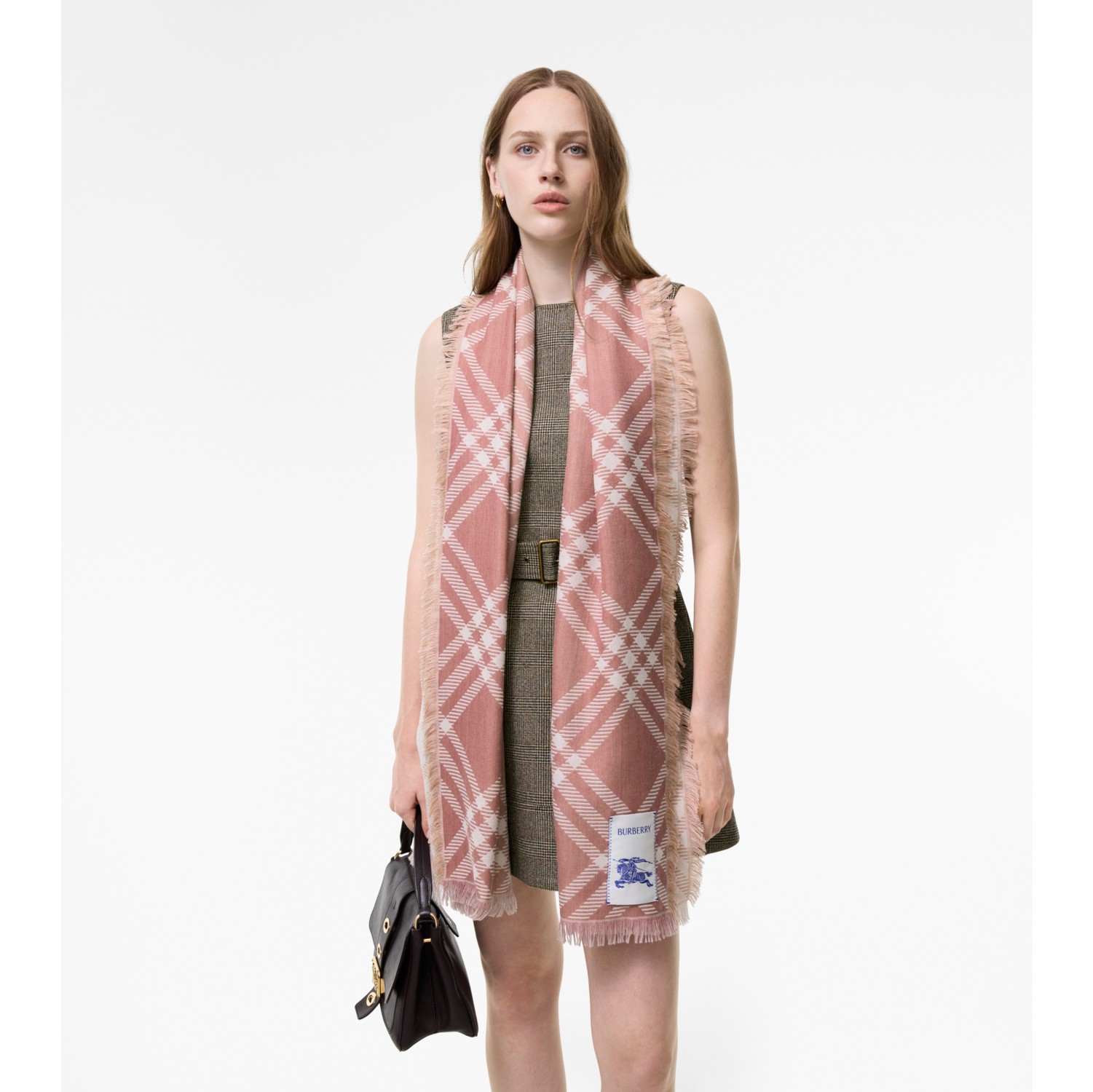 Gradient Check Wool Silk Scarf in Compact pink | Burberry® Official