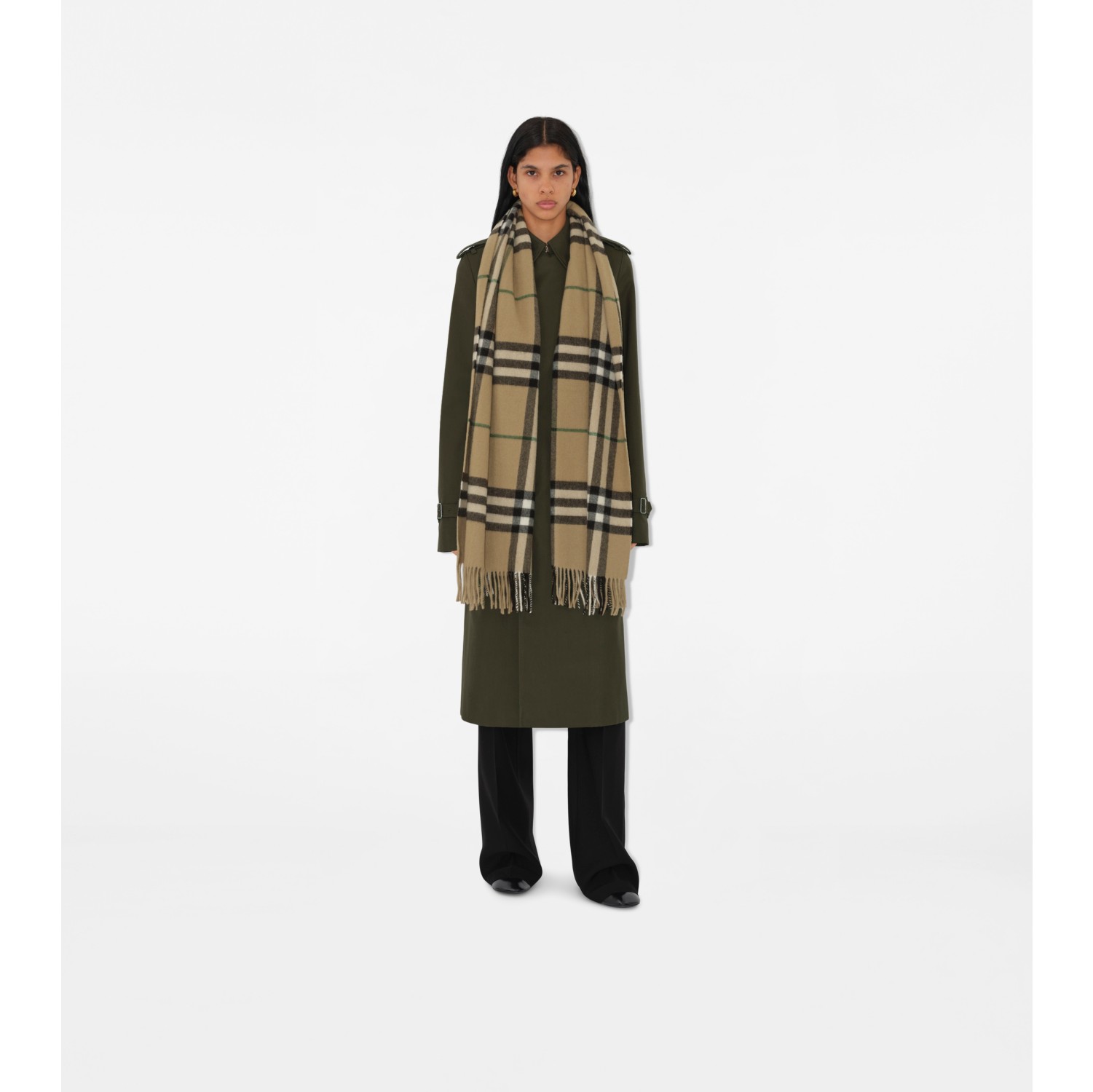 Wide Check Cashmere Scarf