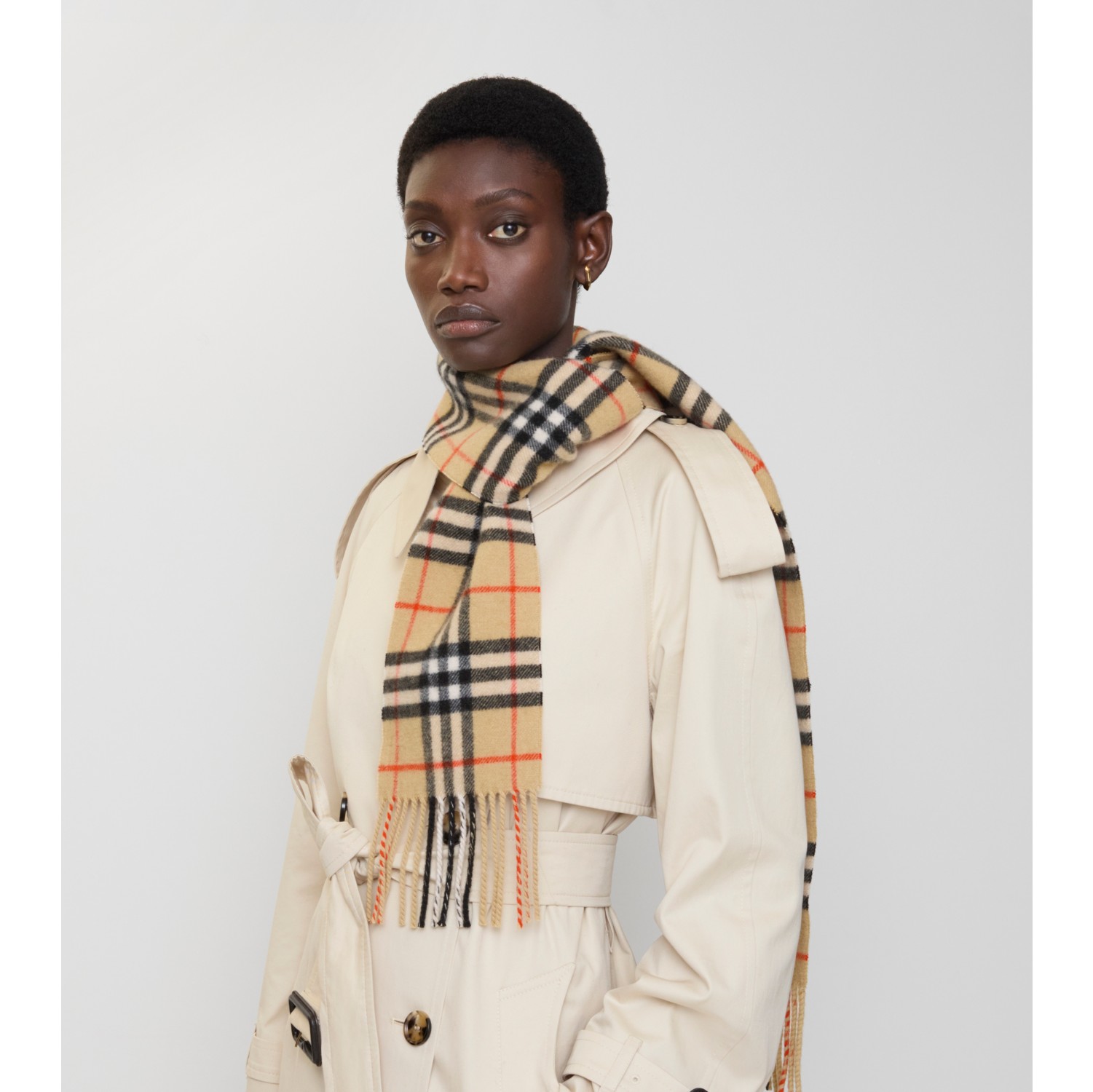 Narrow Check Cashmere Scarf