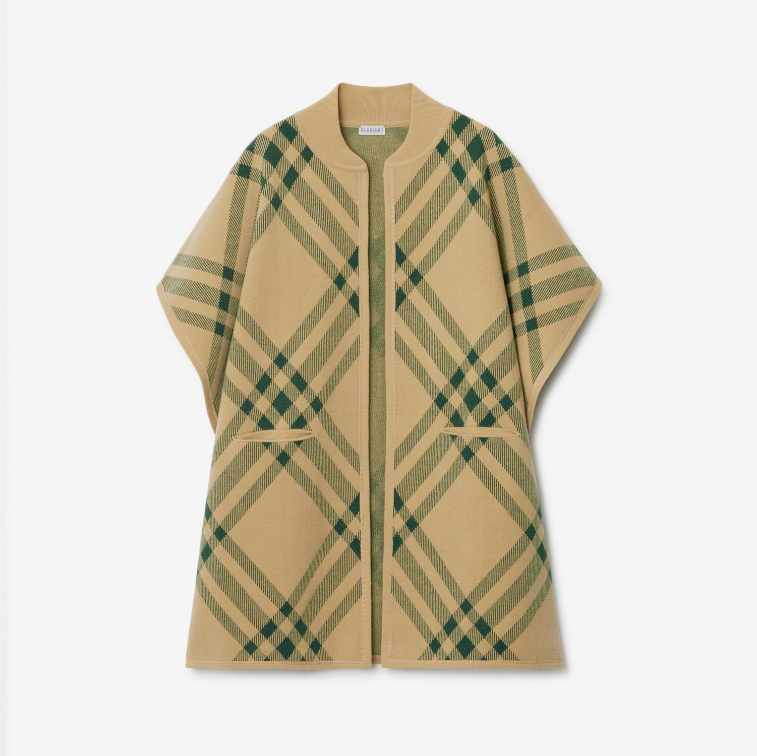 Check Wool Blend Cape in Flax/ivy | Burberry® Official