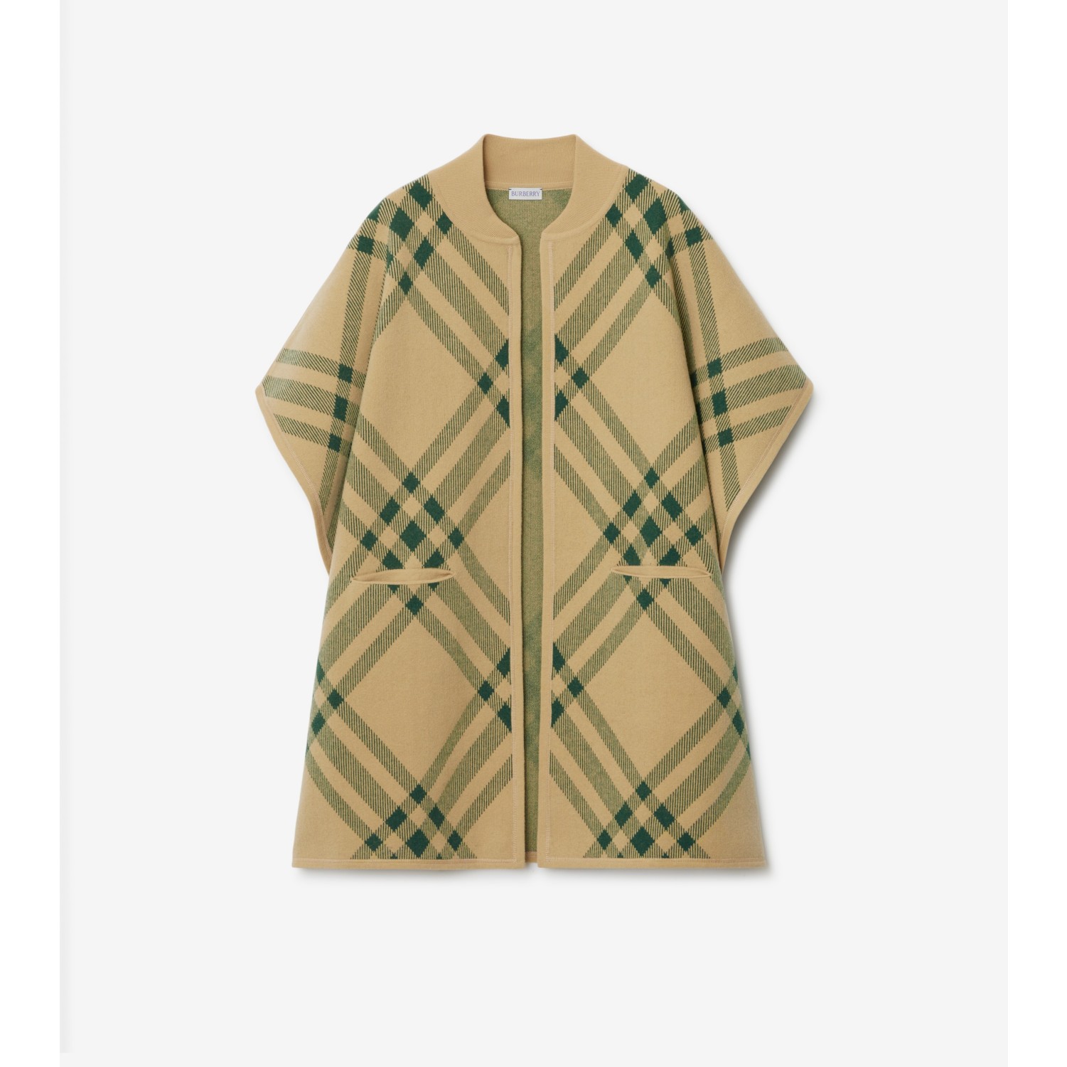 Check Wool Blend Cape in Flax/ivy | Burberry® Official