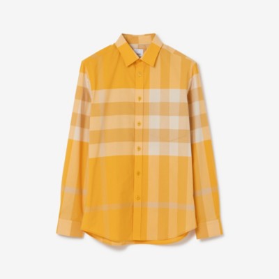 Check Stretch Cotton Poplin Shirt in Marigold - Men | Burberry® Official