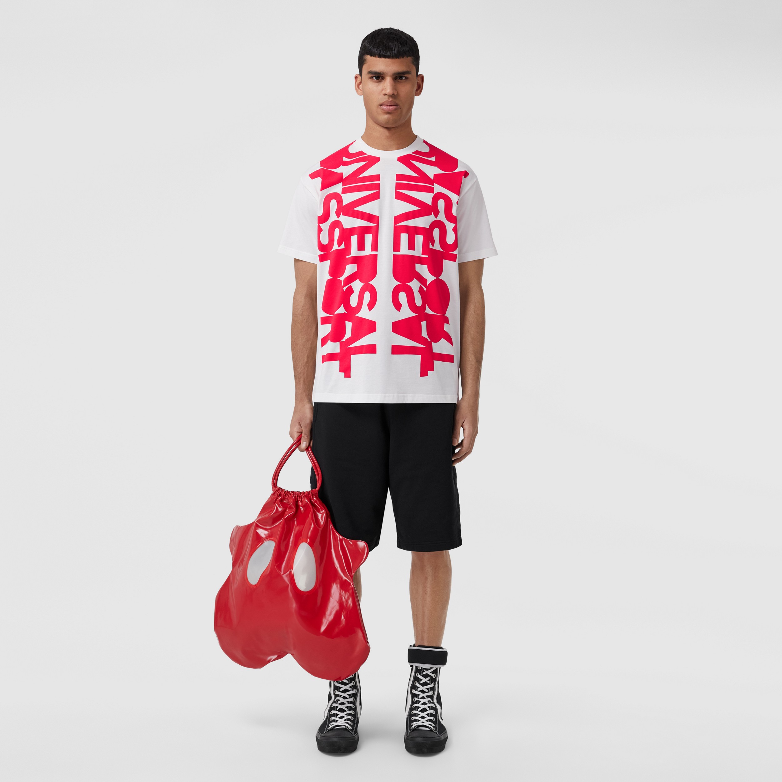 Slogan Print Cotton Oversized T-shirt in White/bright Red - Men | Burberry® Official - 1