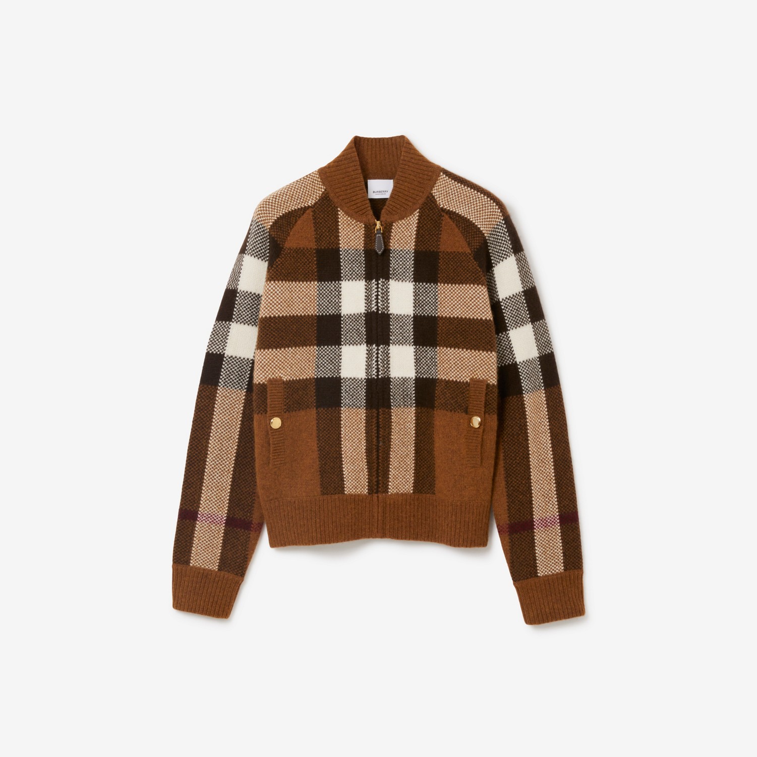 Check Intarsia Wool Cashmere Bomber Jacket in Dark Birch Brown - Women | Burberry® Official