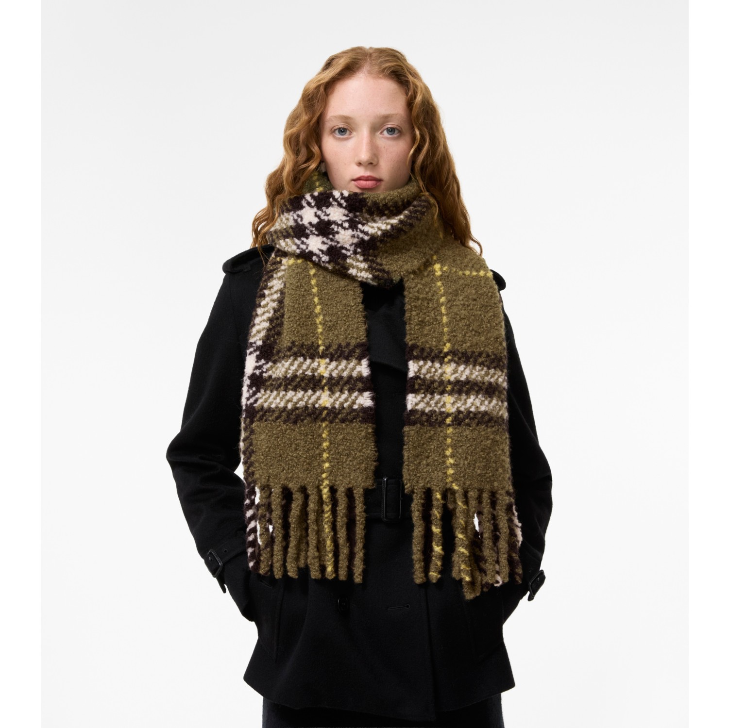 Check Alpaca Wool Blend Bouclé Scarf