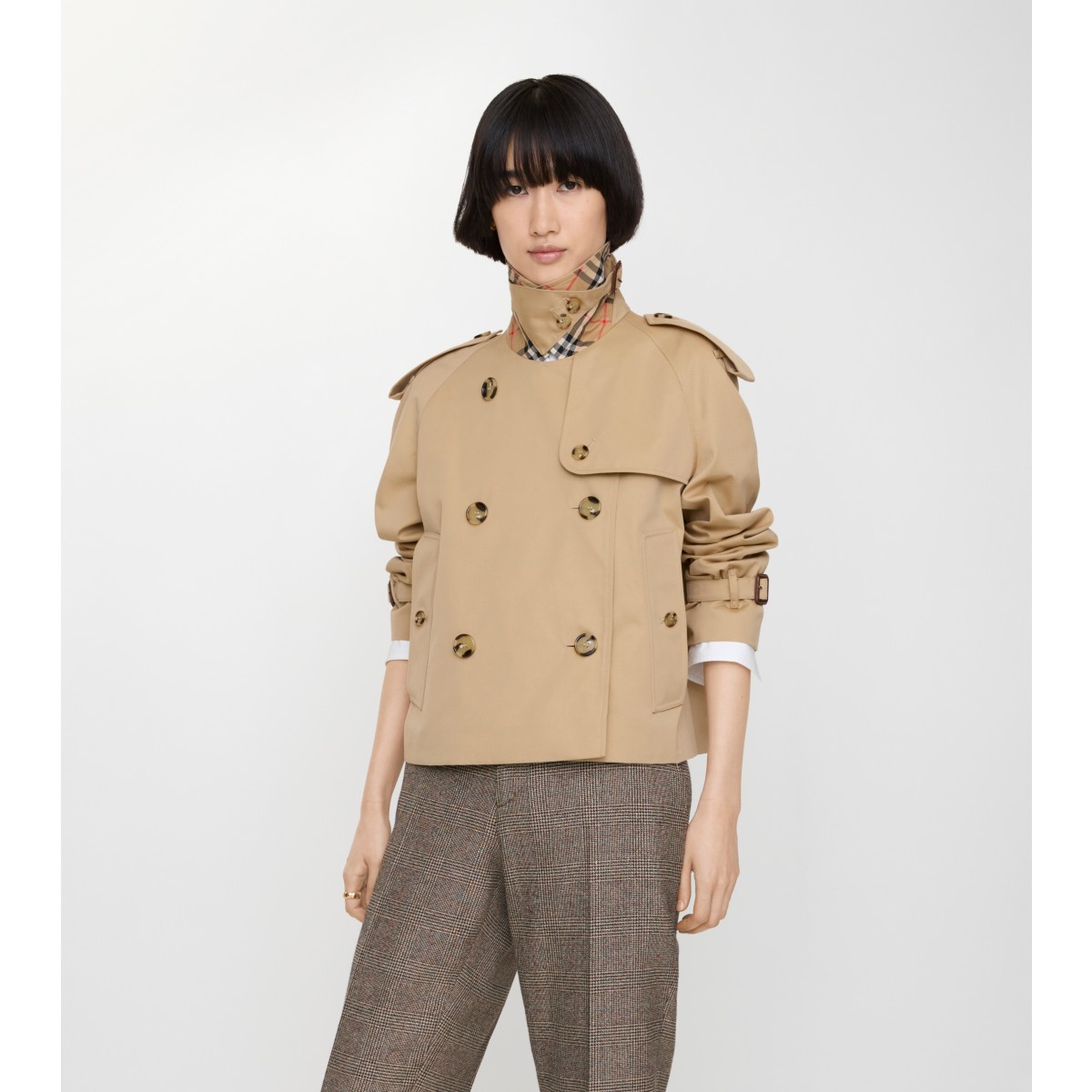  Check Cropped Gabardine Mayfair Trench Jacket