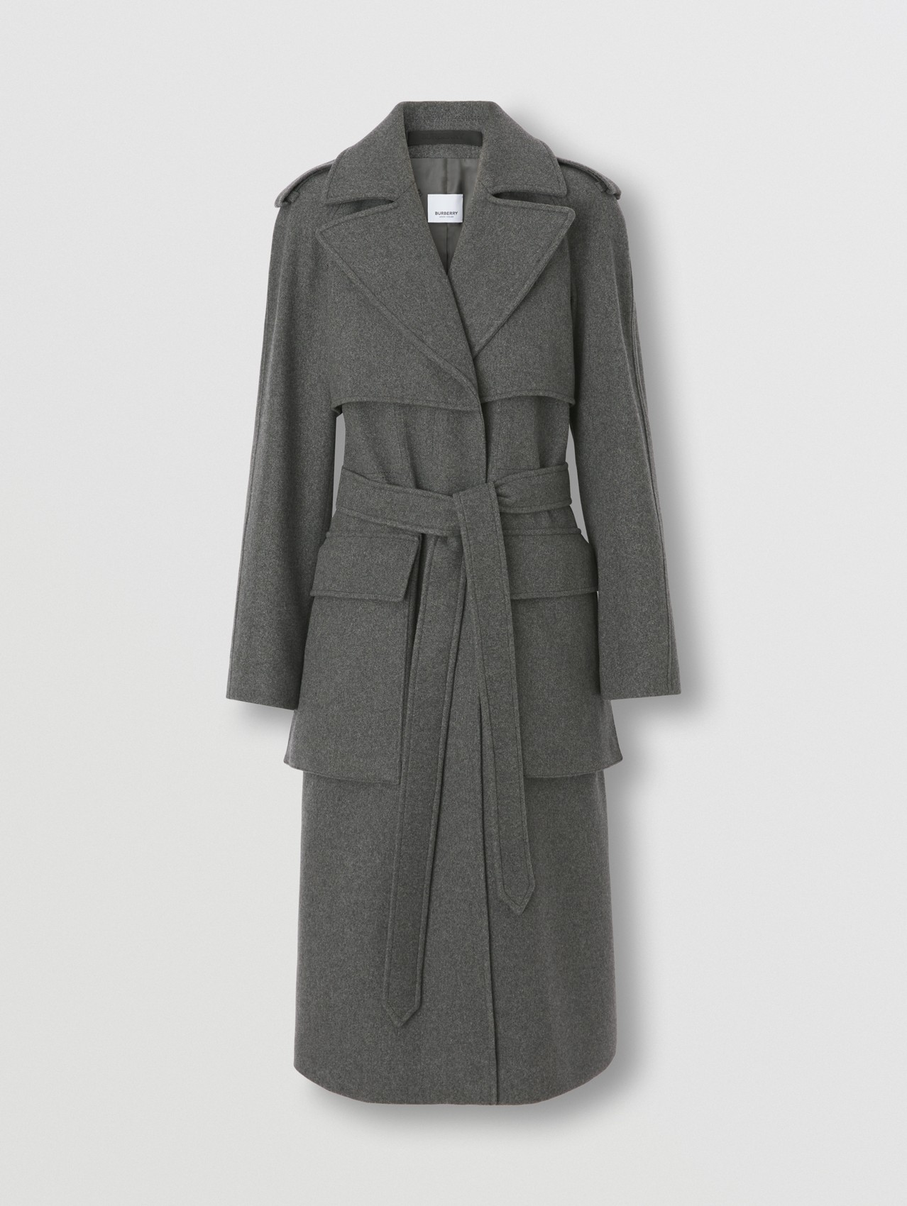 Pocket Detail Recycled Cashmere Trench Coat in Storm Grey Melange