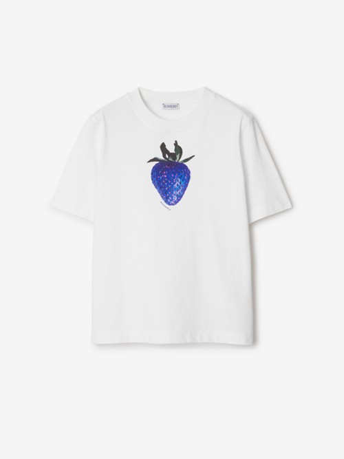 Shop Burberry Strawberry Cotton T-shirt In White