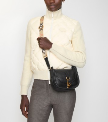 Small B Clip Messenger Bag in Black - Women, Leather | Burberry