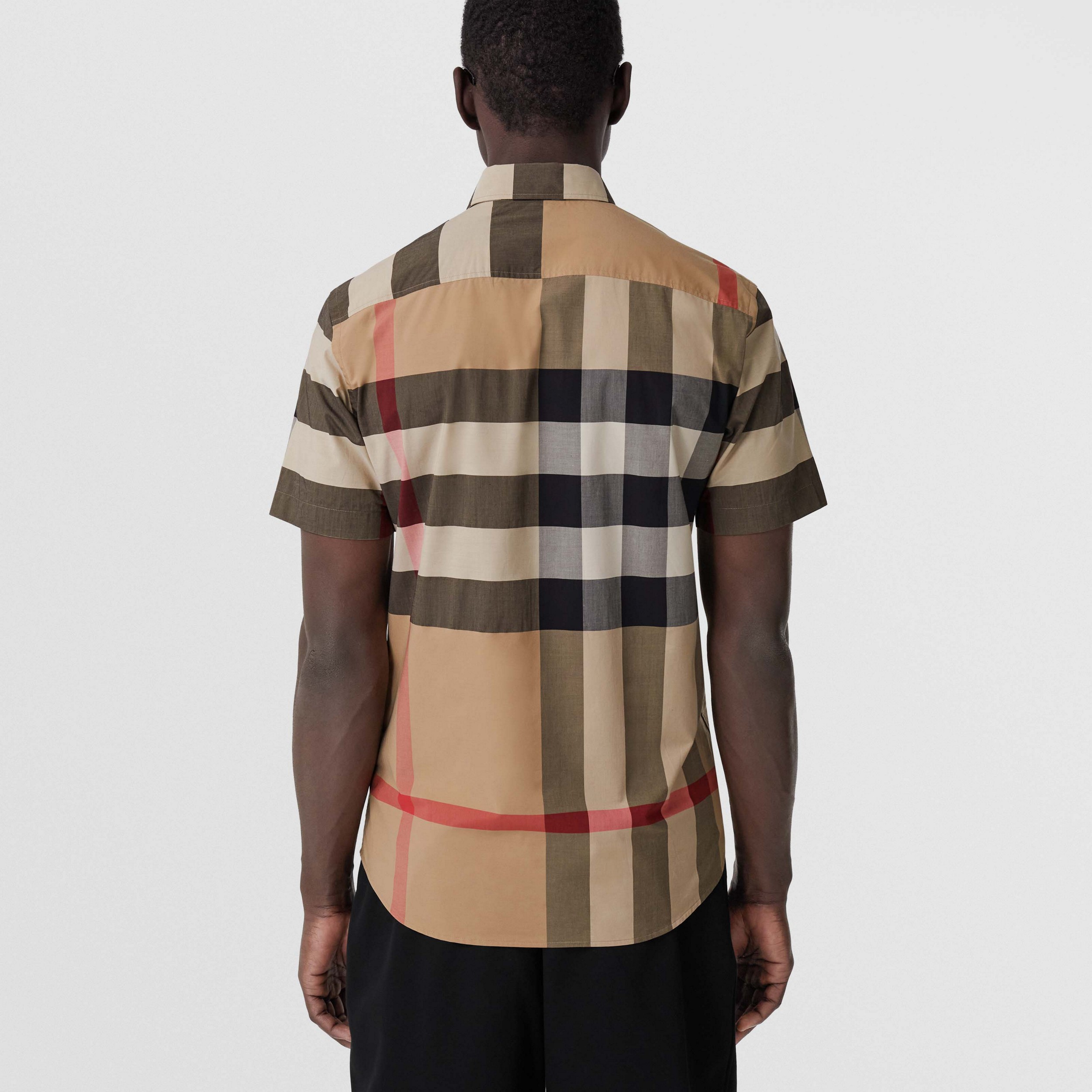 Short-sleeve Check Stretch Cotton Poplin Shirt in Archive Beige | Burberry® Official - 3