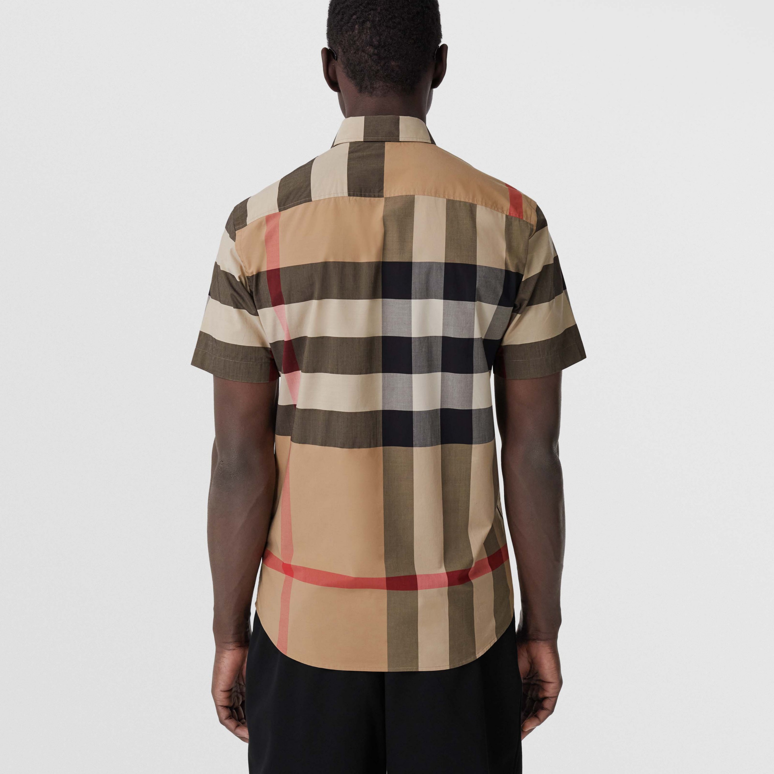 Short-sleeve Check Stretch Cotton Poplin Shirt in Archive Beige | Burberry®  Official
