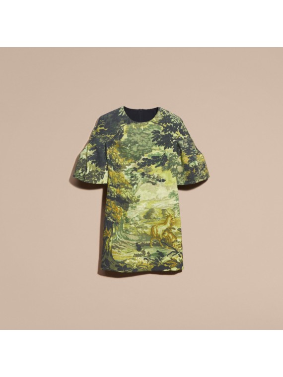 Tapestry Print Sculptured Sleeve Shift Dress Burberry