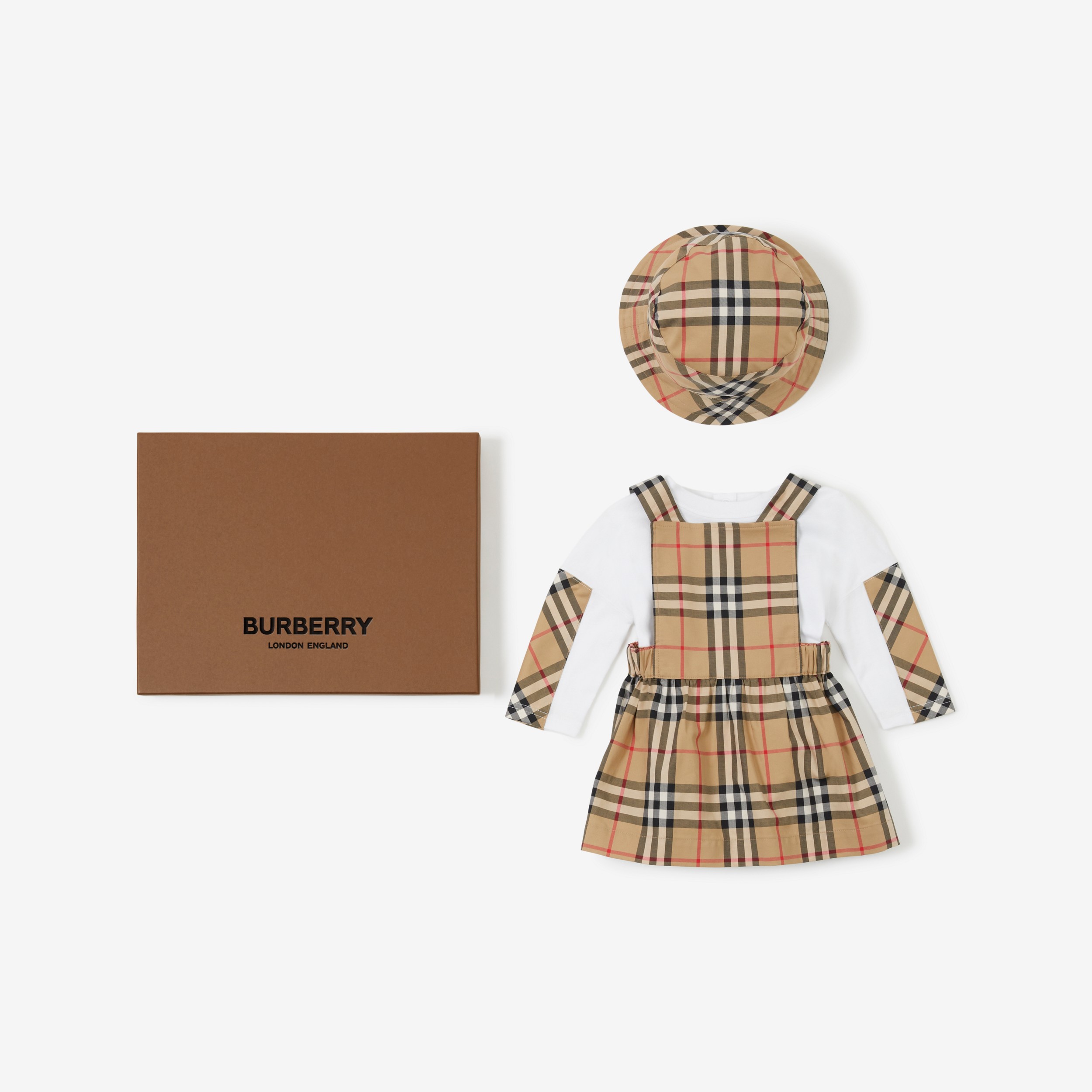 Vintage Check Cotton Three-piece Baby Gift Set in Archive Beige - Children | Burberry® Official - 1