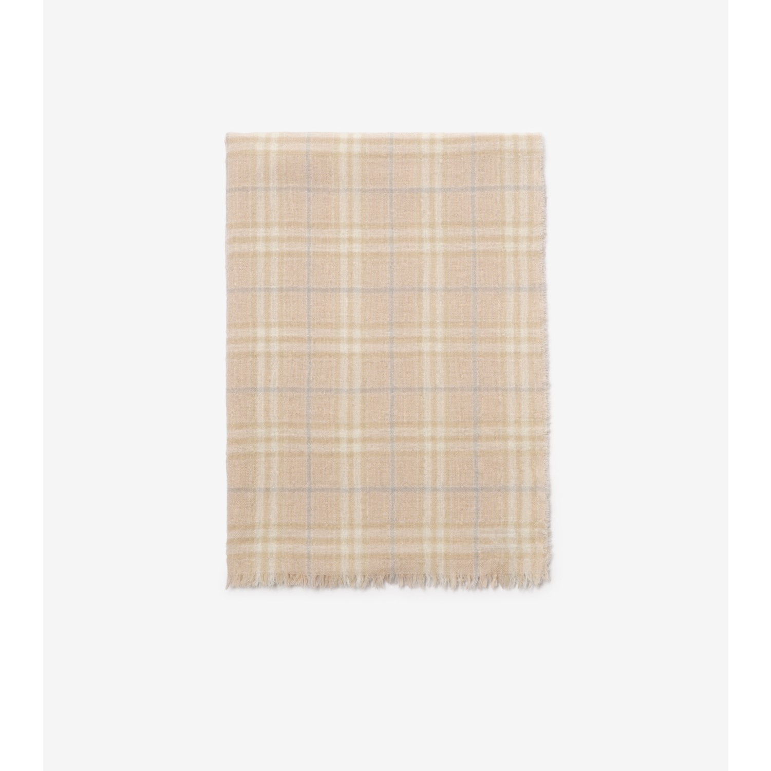 Wide Check Wool Silk Blend Scarf