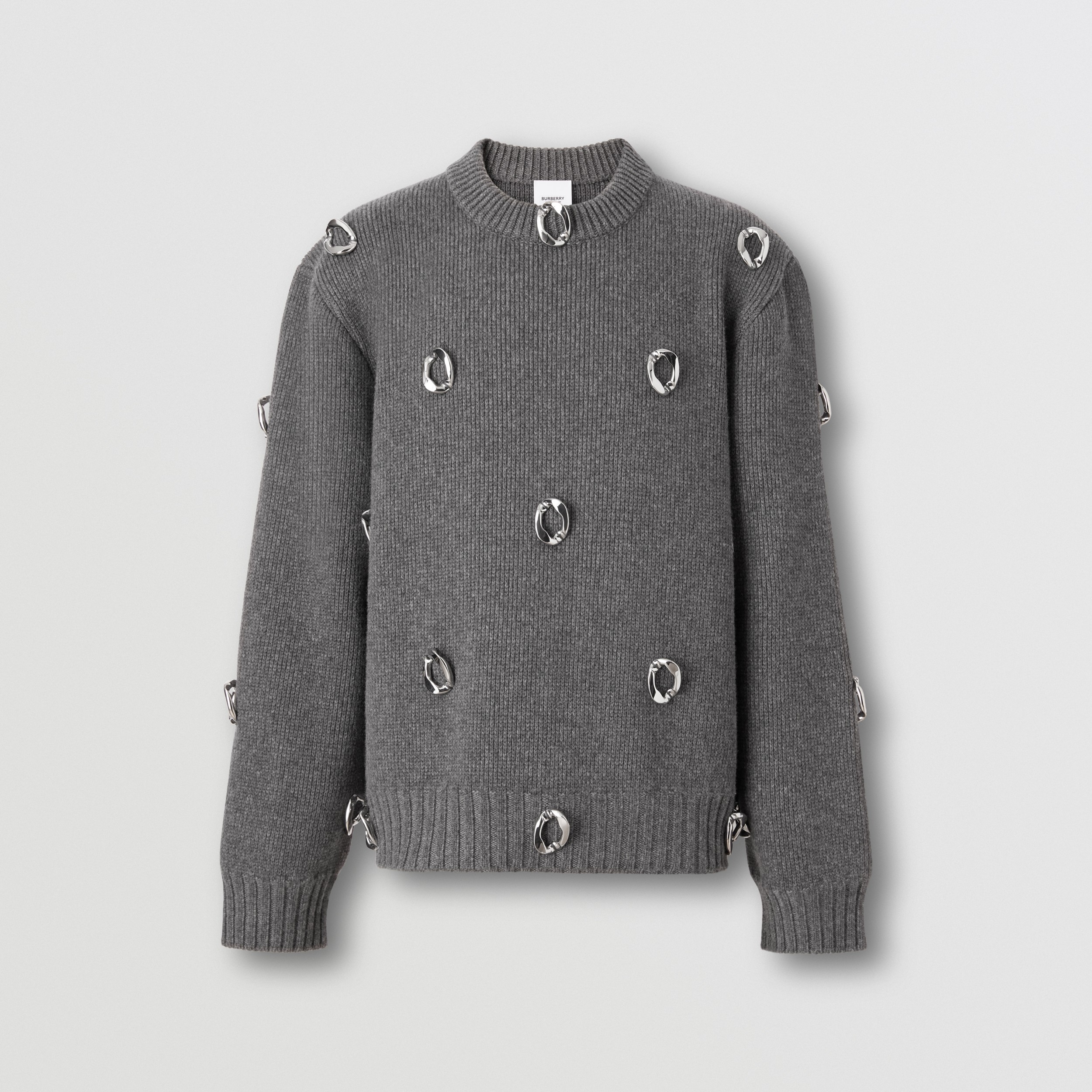 Suéter em lã e cashmere com detalhe de corrente (Cinza Escuro) - Homens | Burberry® oficial - 4