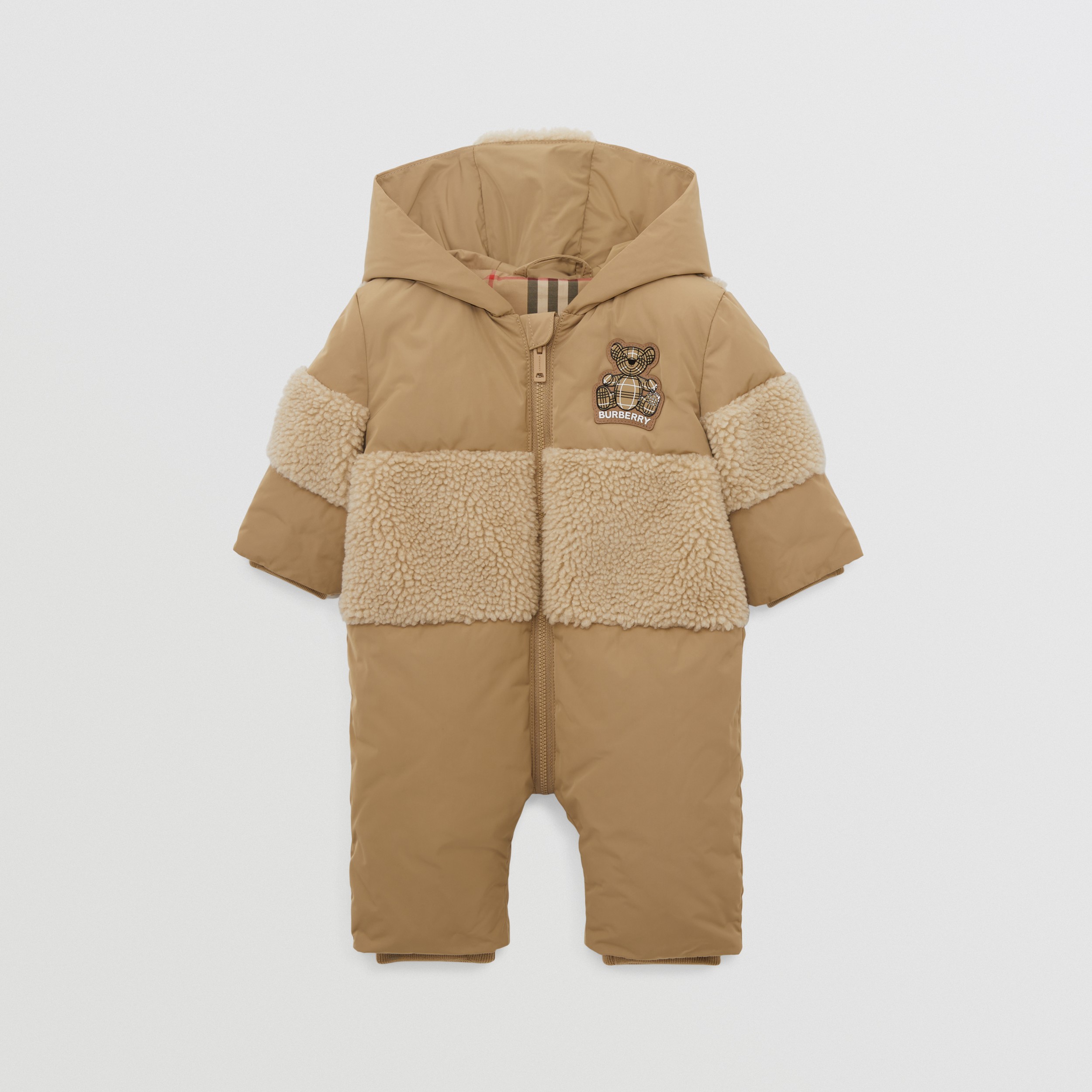 Thomas Bear Appliqué Hooded Puffer Suit in Archive Beige - Children | Burberry® Official - 1