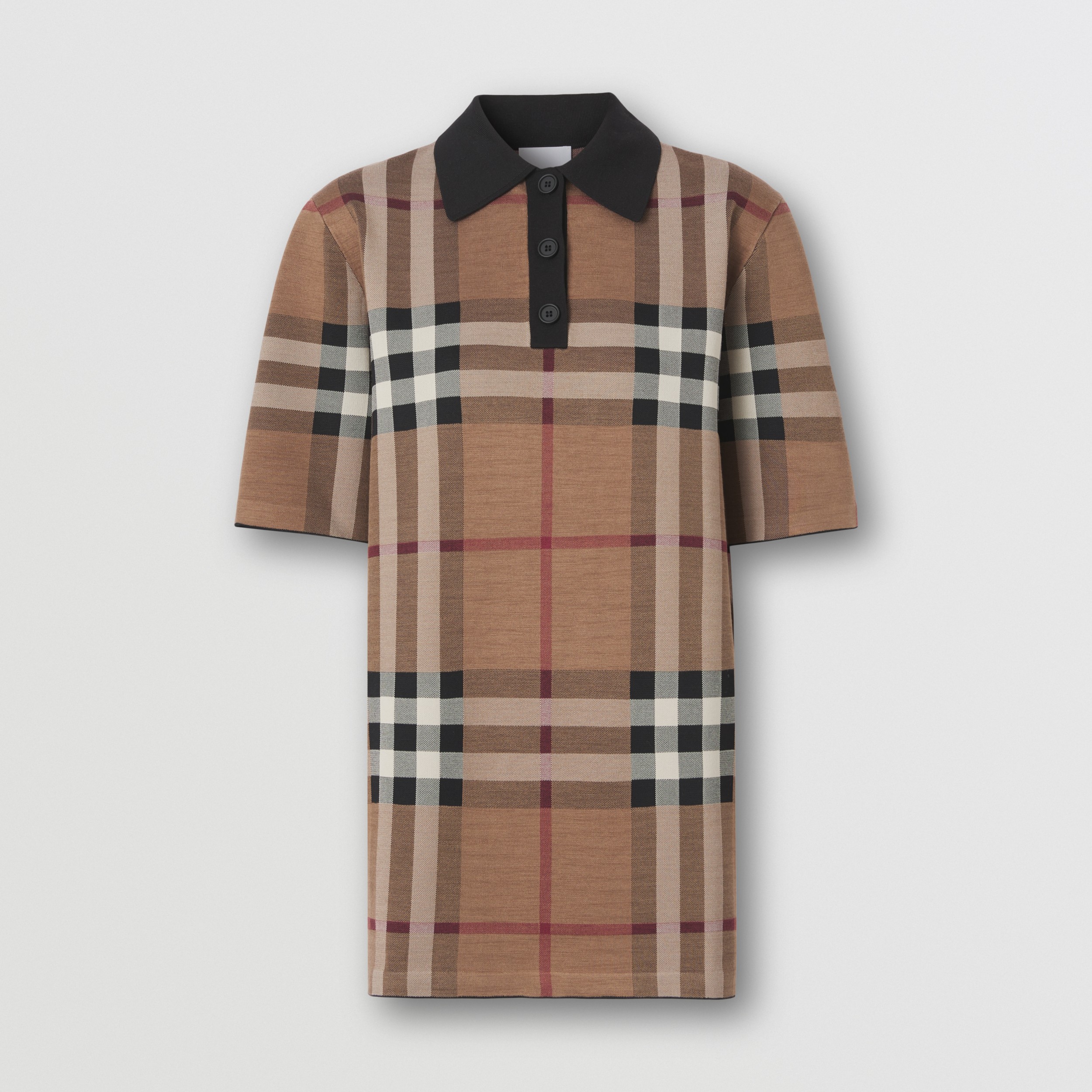 Check Silk Blend Jacquard Polo Shirt in Birch Brown - Women | Burberry ...
