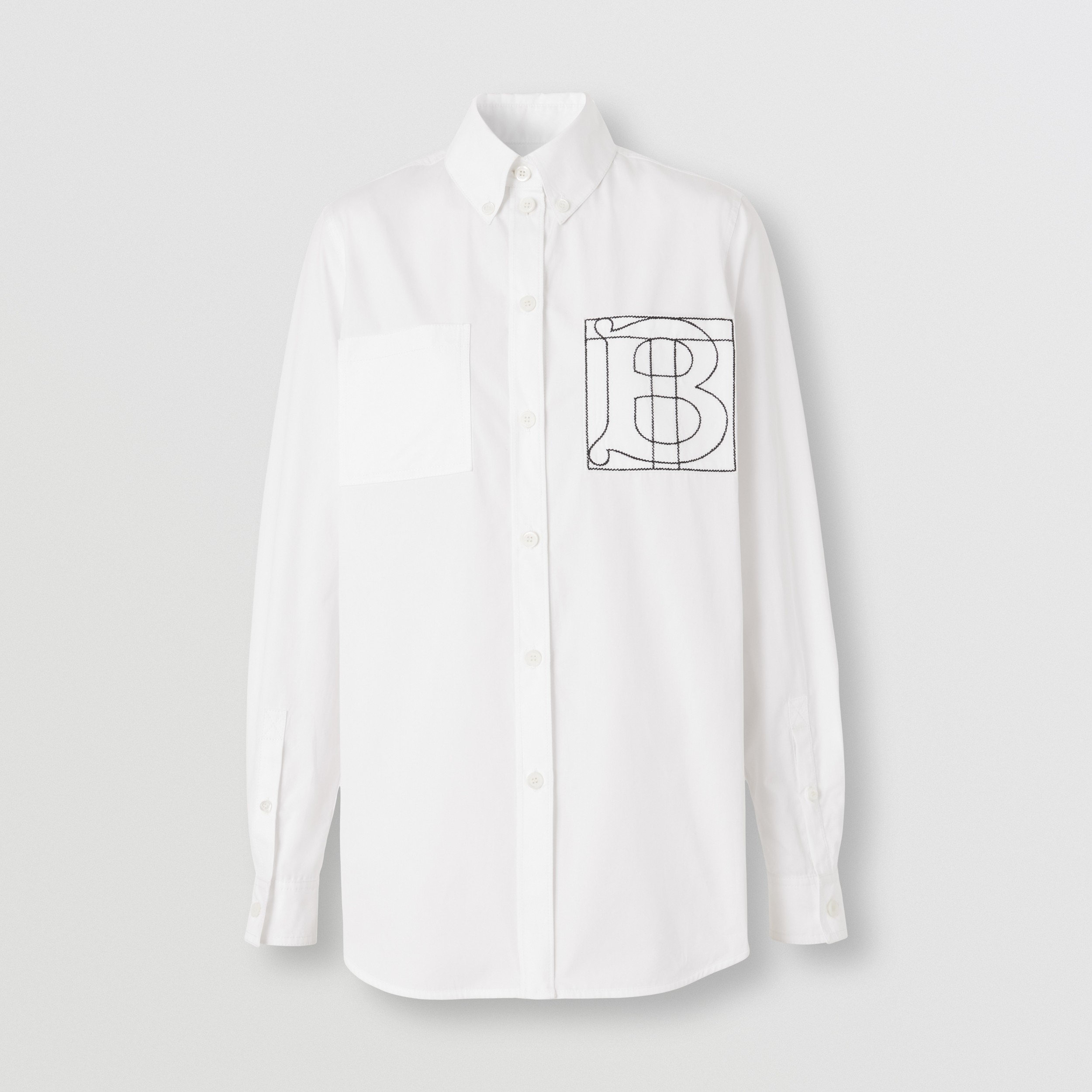 Monogram Motif Cotton Poplin Shirt in Optic White - Women | Burberry® Official - 4