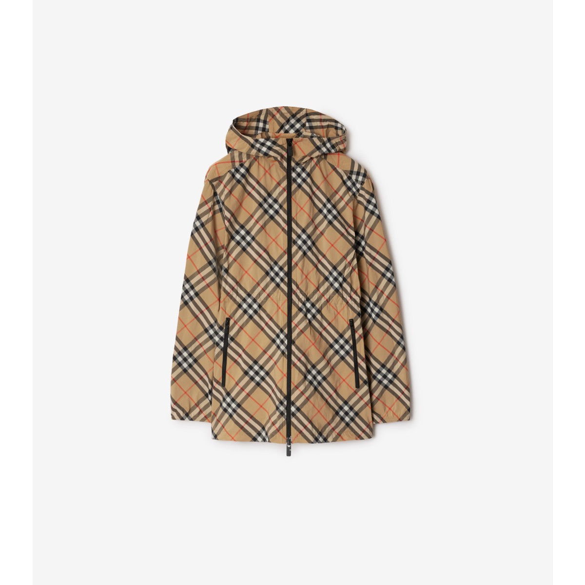 Shop Burberry Check Nylon Jacket In Sand