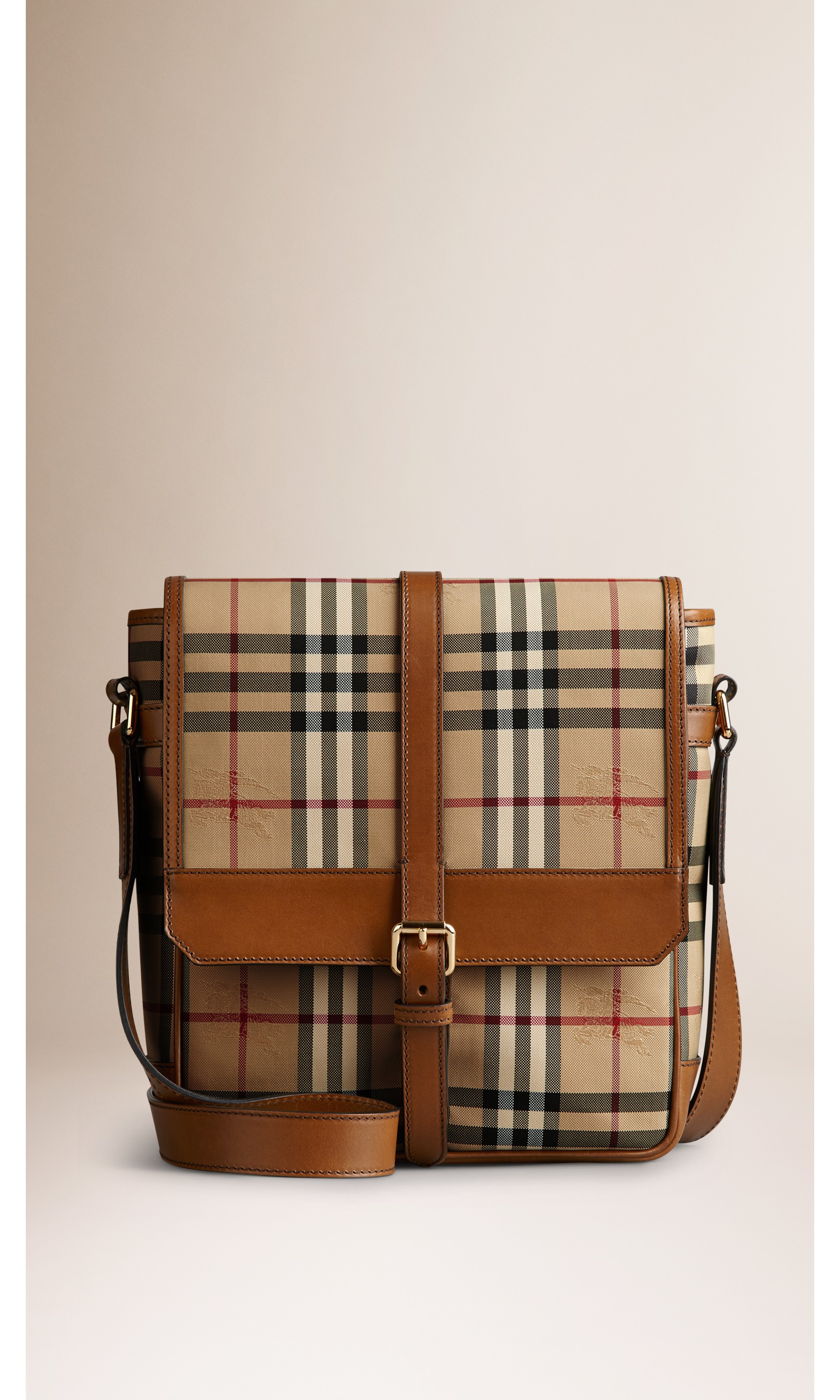 Horseferry Check and Leather Crossbody Bag in Tan Men Burberry