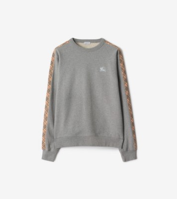 Check Trim Cotton Sweatshirt in Pale grey melange - Men