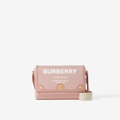 Horseferry Print Canvas Note Bag in Bright Red/dusky Pink - Women | Burberry® Official