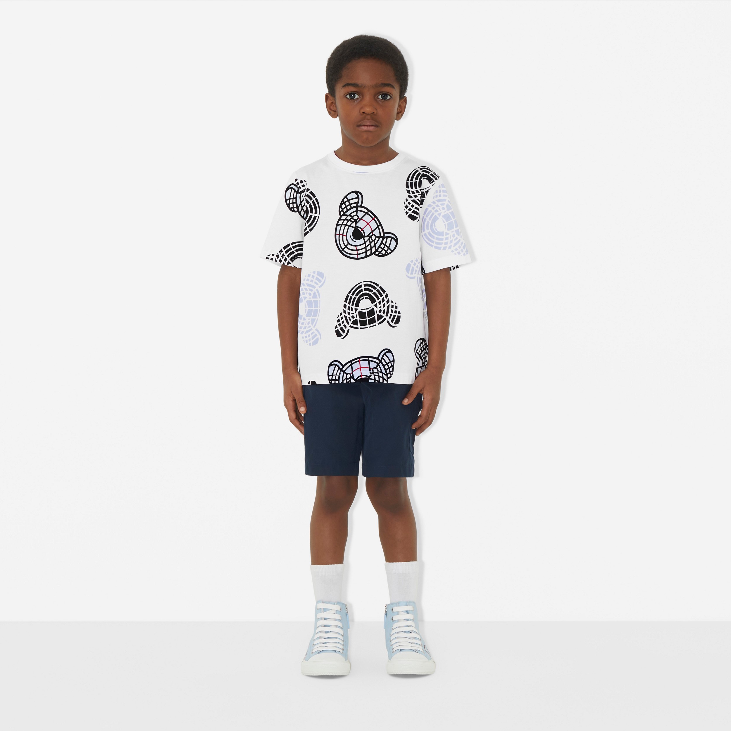 토마스 베어 프린트 코튼 티셔츠 (화이트) | Burberry® - 3