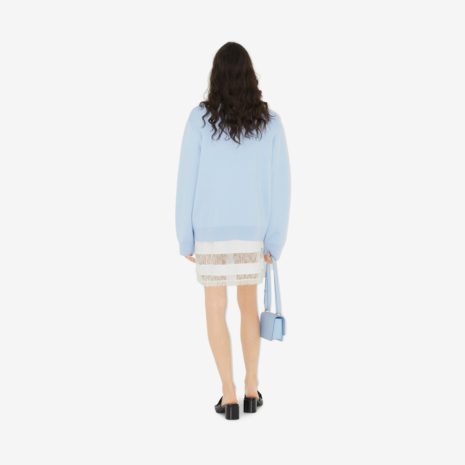 Logo Wool Cotton Jacquard Oversized Cardigan in Pale Blue - Women | Burberry® Official