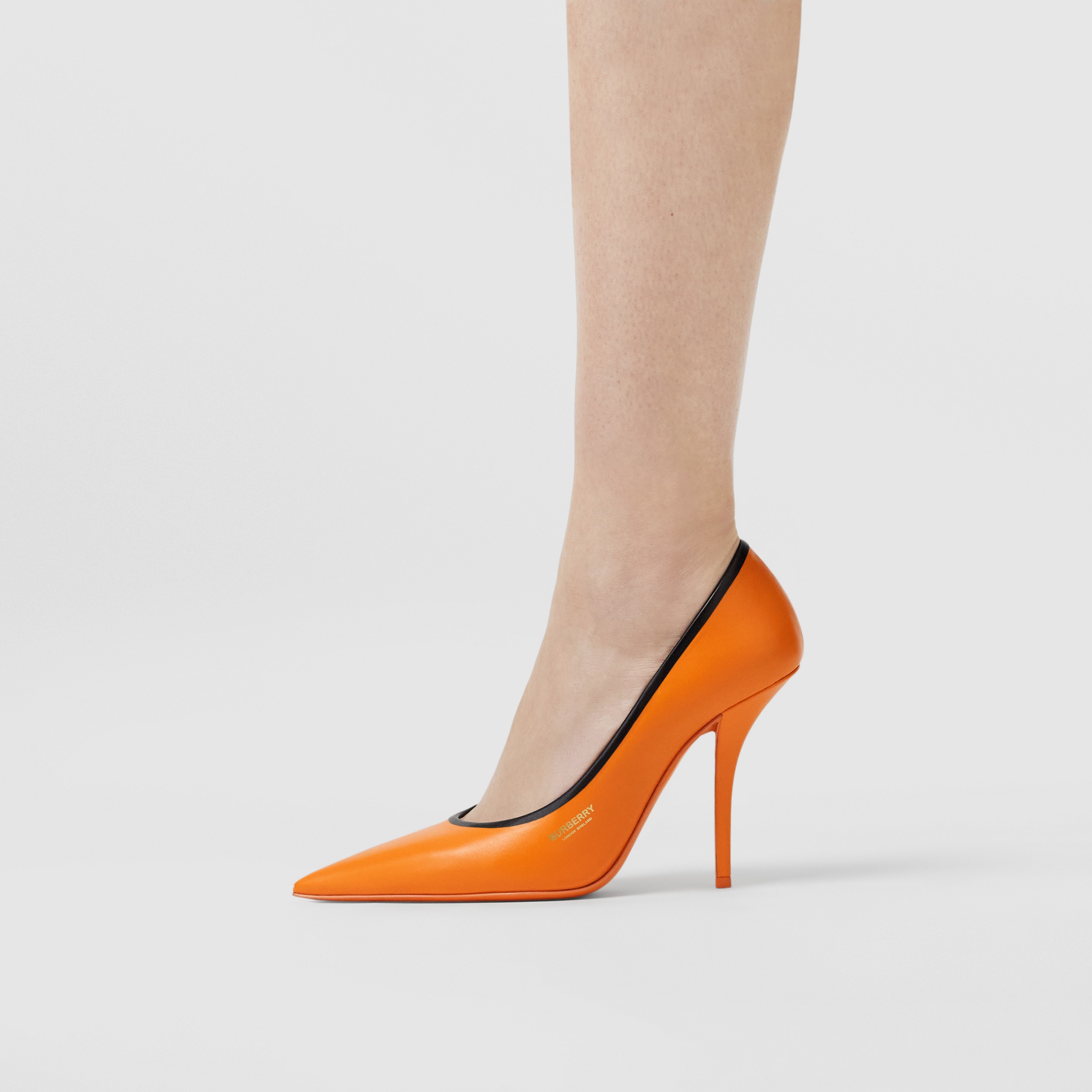 Contrast Trim Leather Point-toe Pumps in Bright Orange/black - Women | Burberry® Official - 3