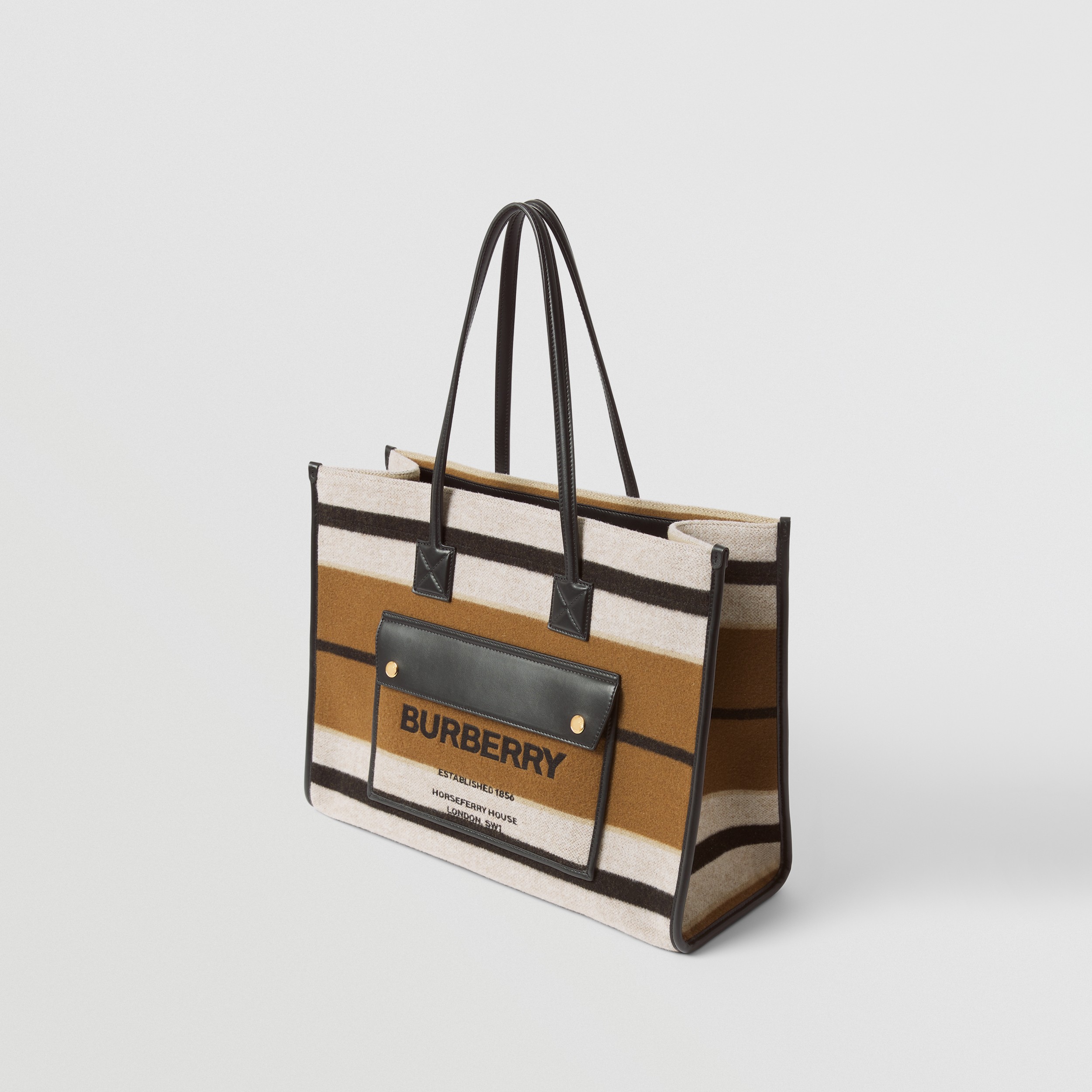 Medium Striped Wool and Leather Freya Tote in Warm Walnut/black - Women | Burberry® Official - 3