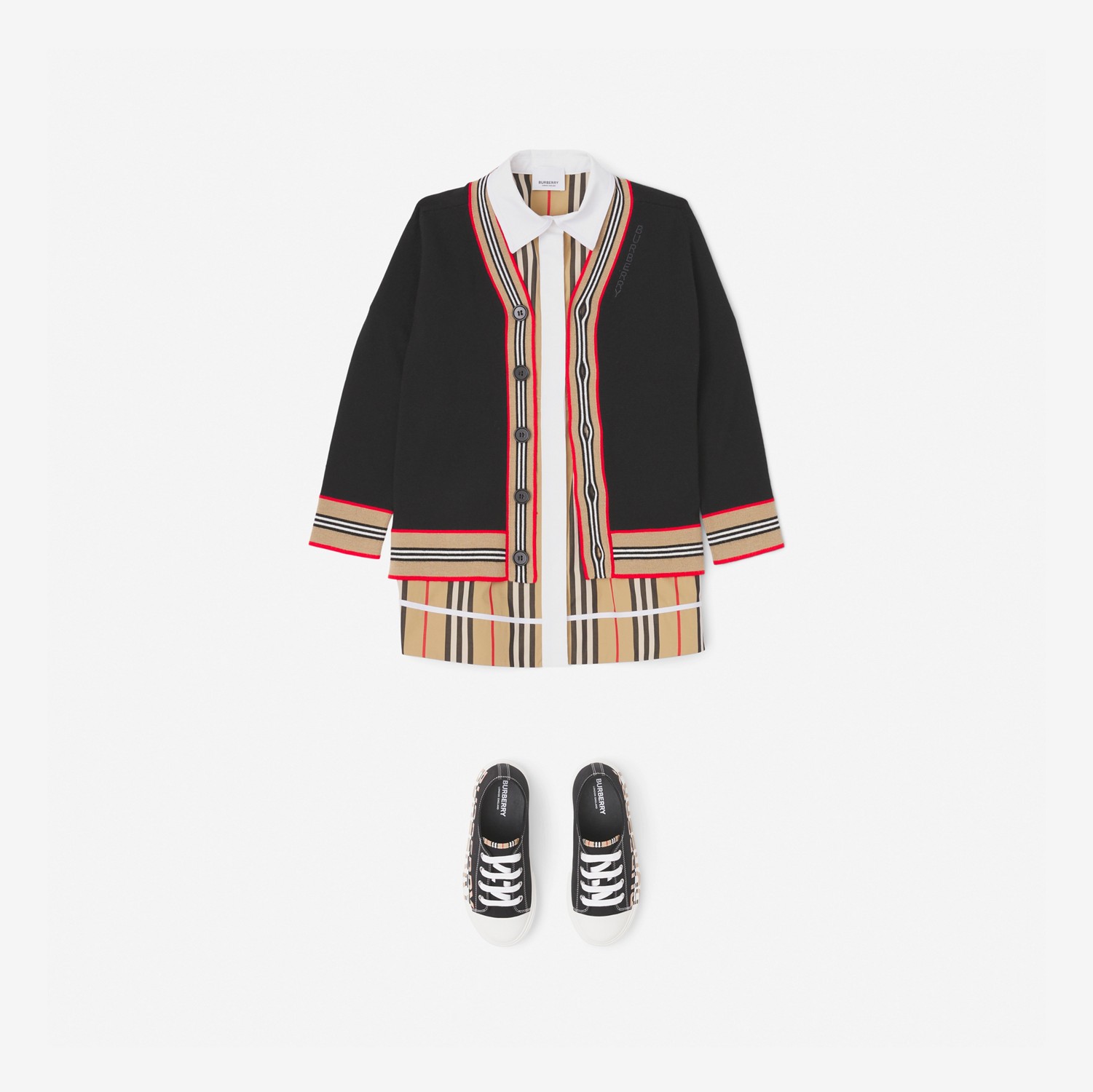 Cárdigan en lana con detalles a rayas Icon Stripe (Negro) | Burberry® oficial