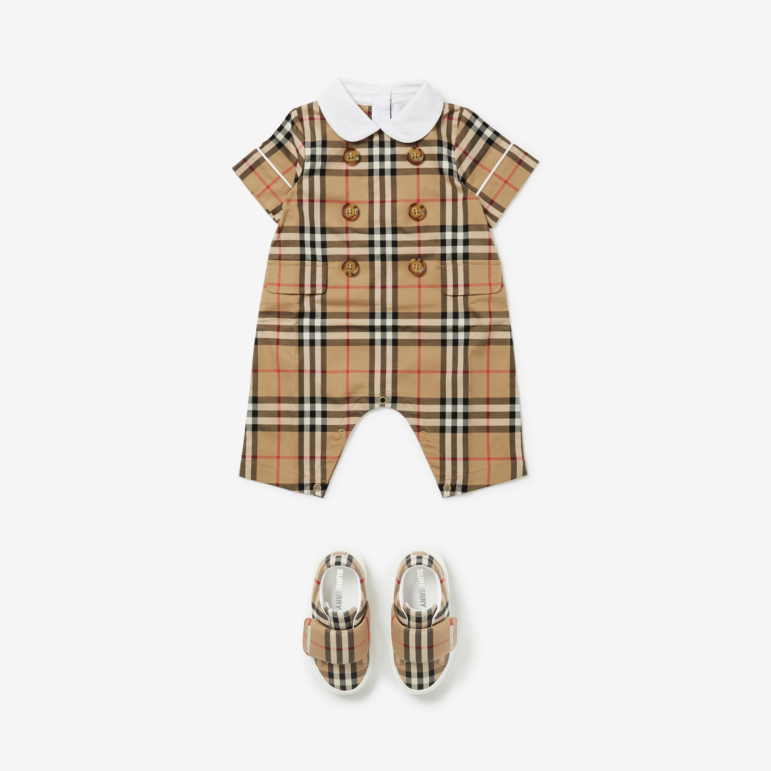 Check Stretch Cotton Playsuit in Archive Beige - Children | Burberry® Official - 3