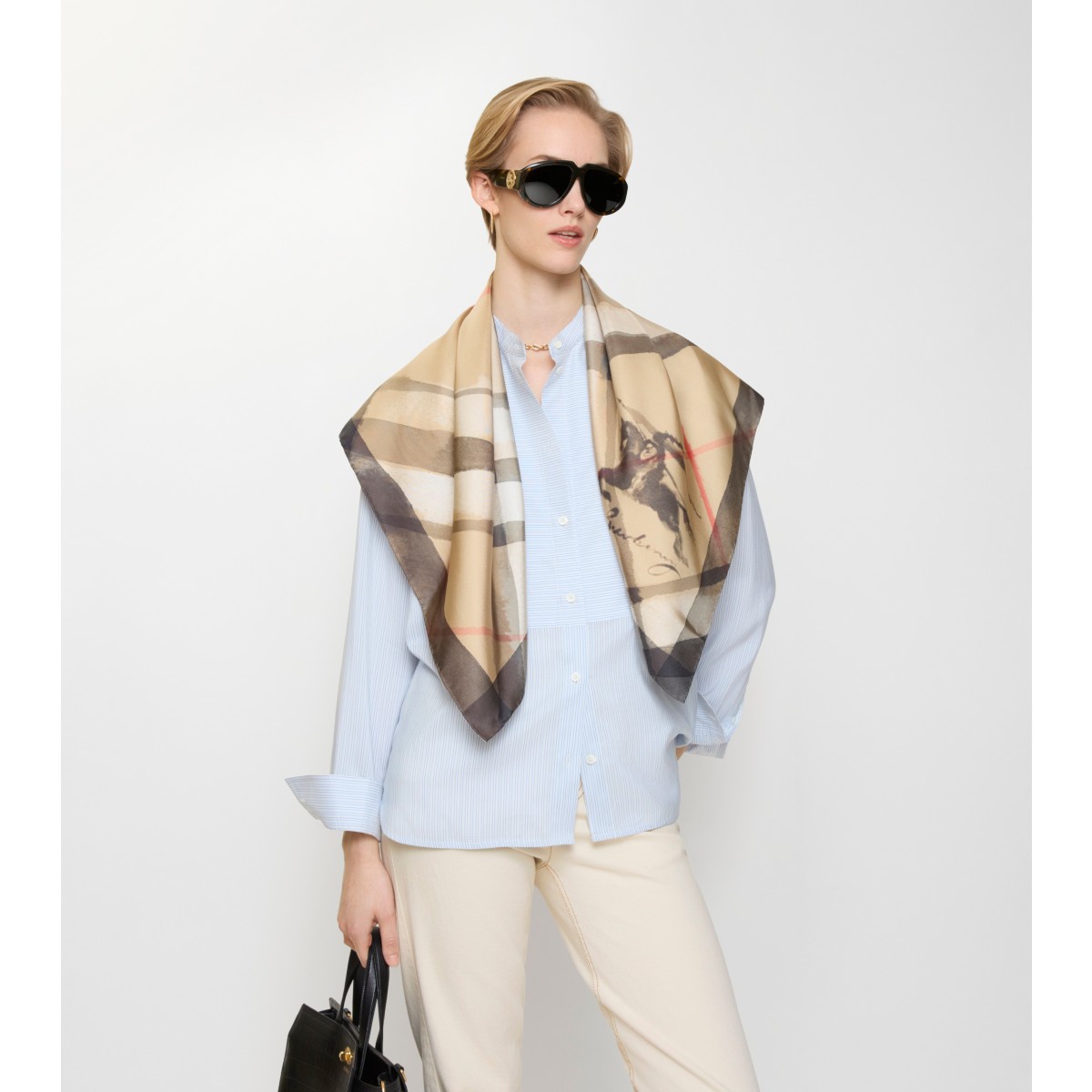  Check Watercolour Silk Scarf