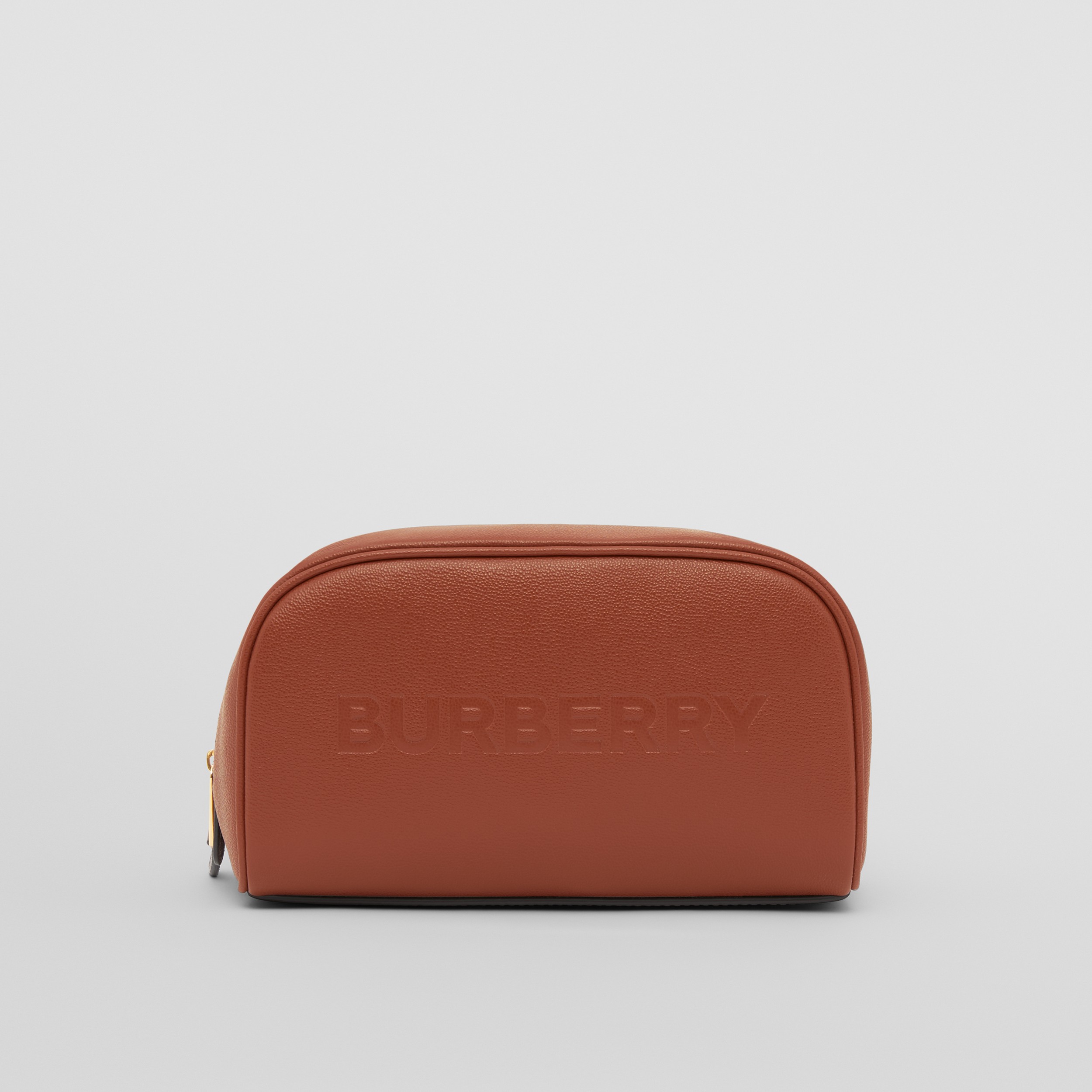 Logo Embossed Grainy Leather Travel Pouch in Tan - Women | Burberry® Official - 1