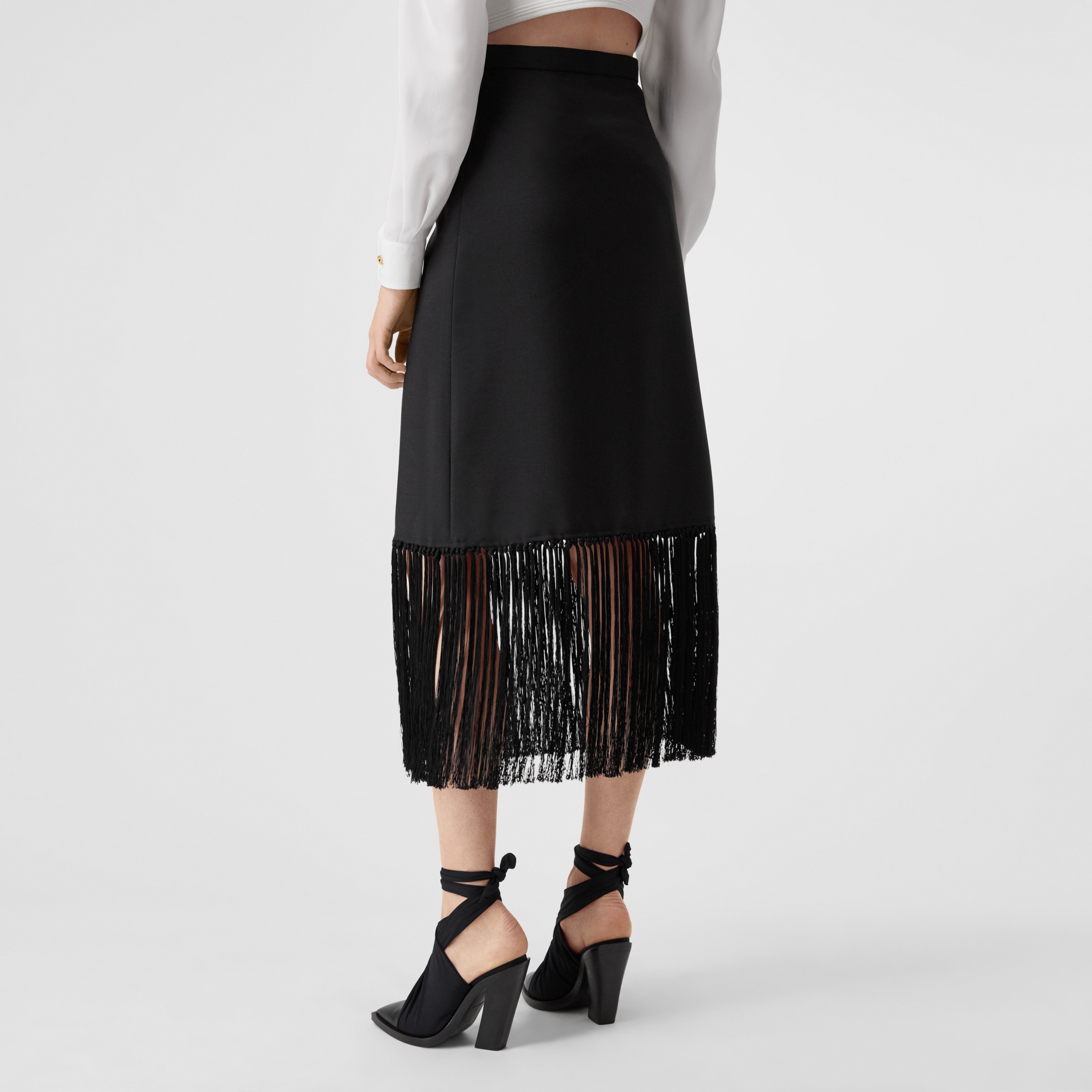 Fringed Mohair Wool A-line Skirt in Black - Women | Burberry United States