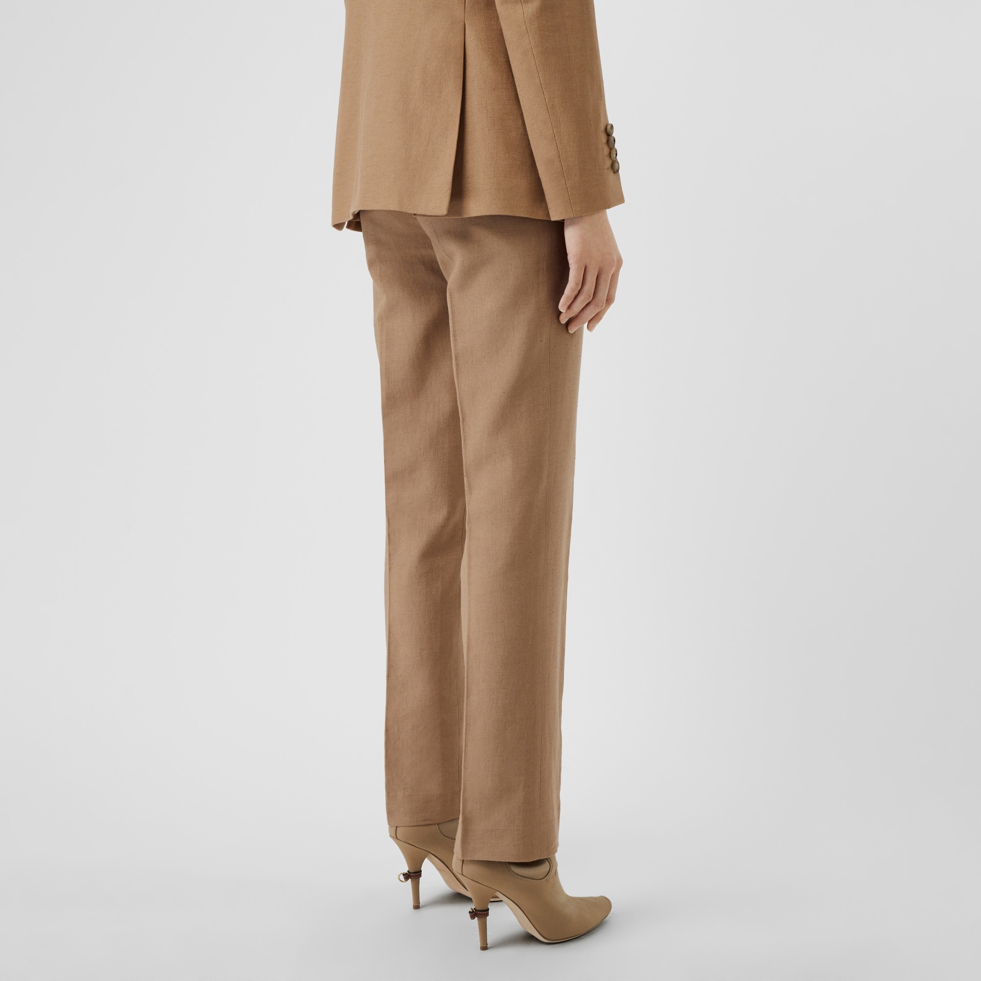Cotton Linen Tailored Trousers in Ceramic Brown - Women | Burberry ...