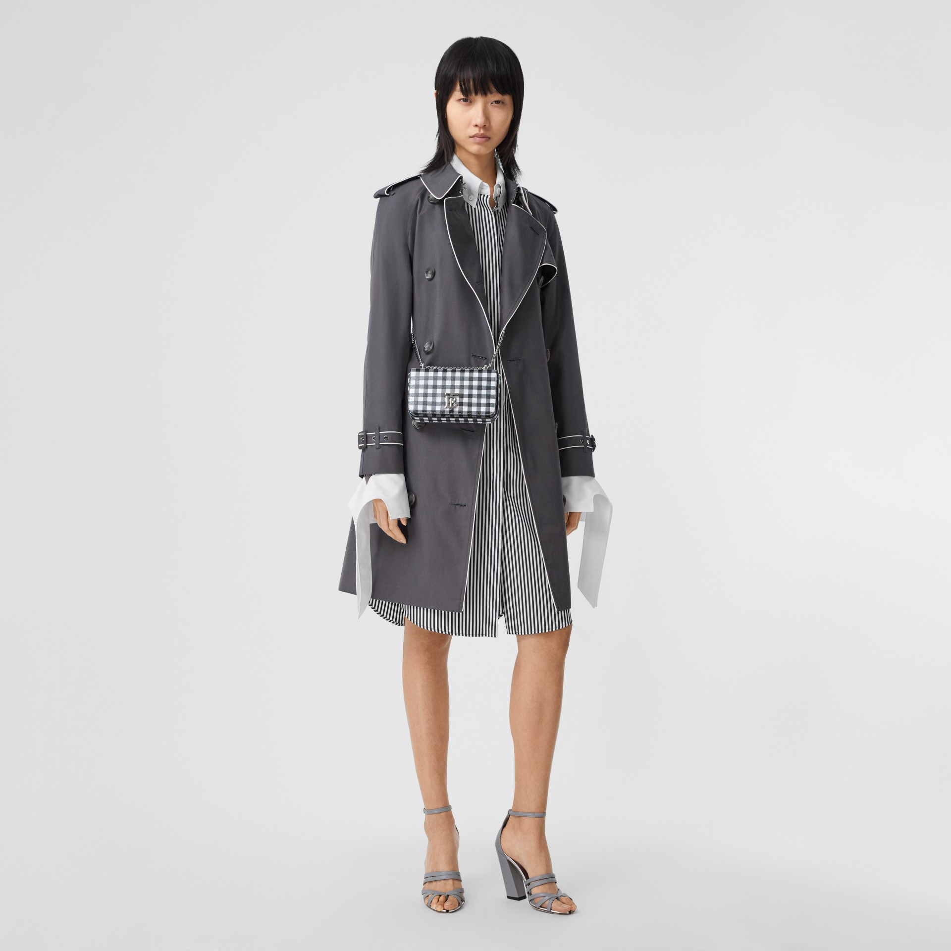 Piped Cotton Gabardine Trench Coat in Mid Grey - Women | Burberry ...